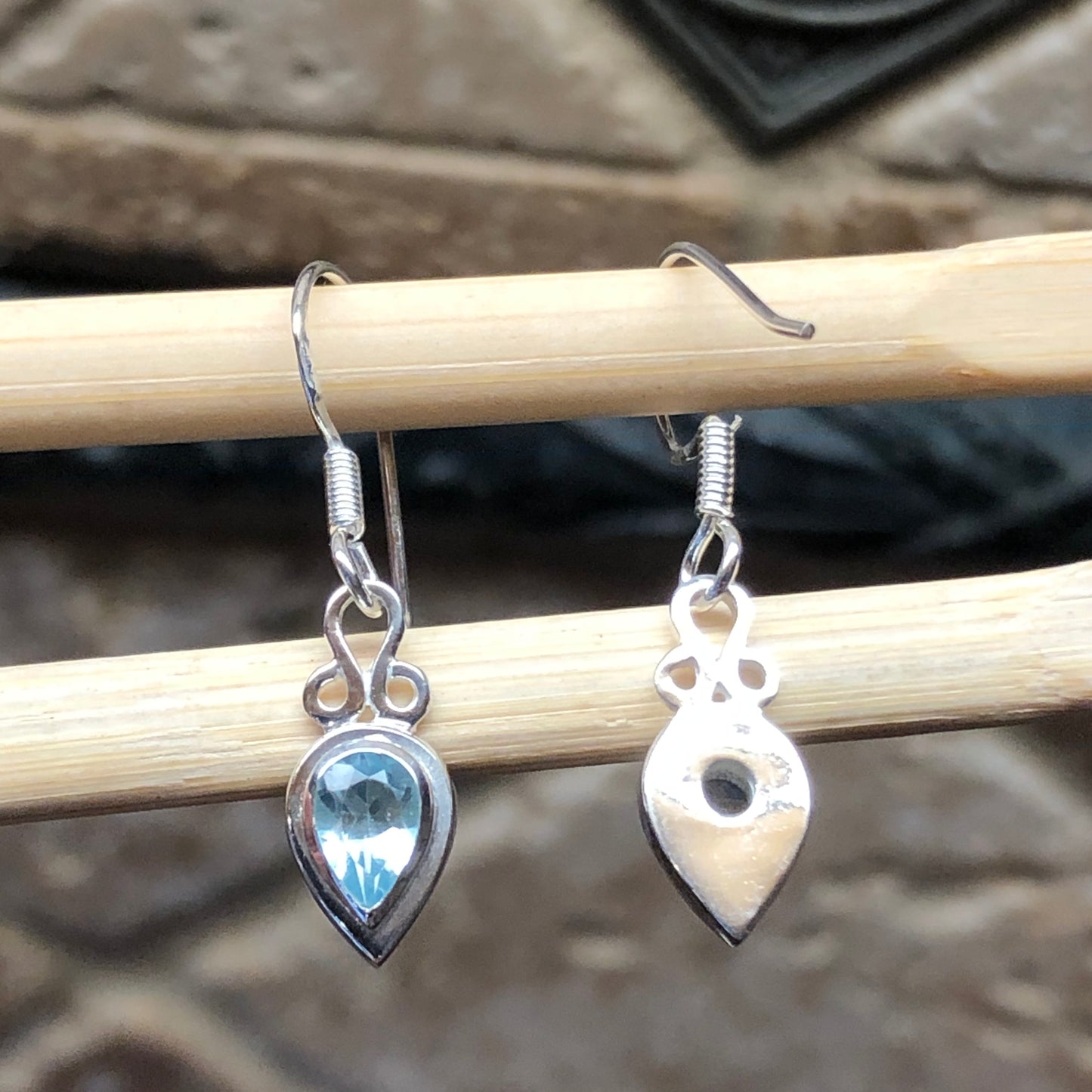 Natural 1ct Blue Topaz 925 Sterling Silver Earrings 25mm - Natural Rocks by Kala