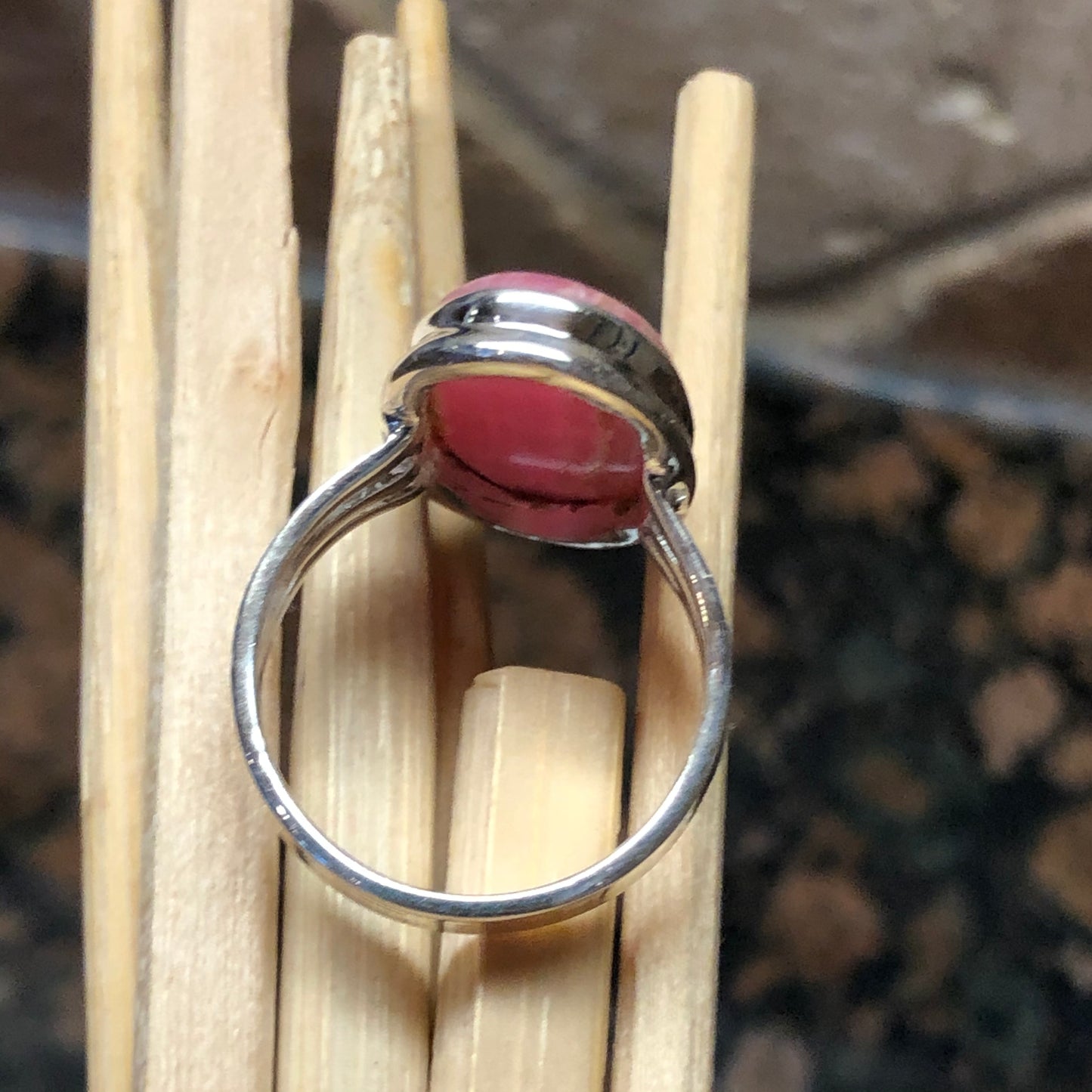 Natural Pink Rhodocrosite 925 Solid Sterling Silver Ring Size 8.75 - Natural Rocks by Kala
