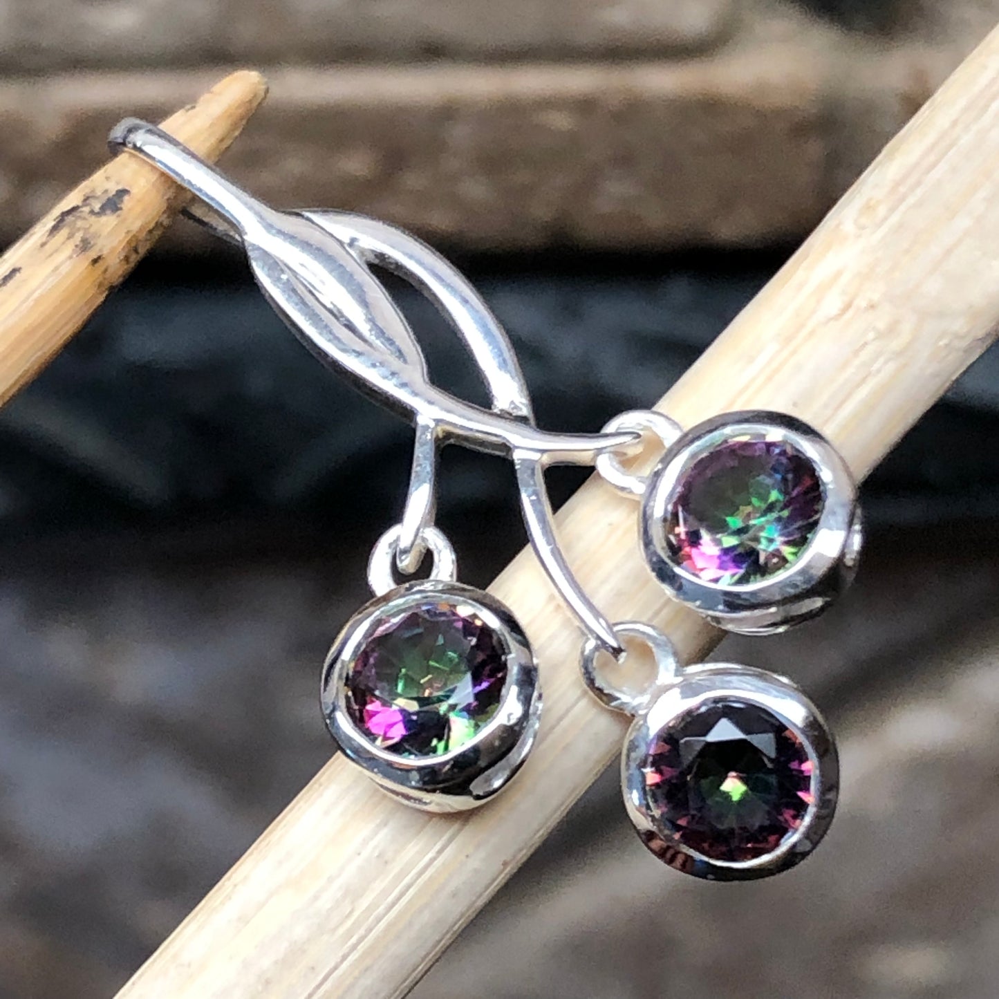 Rainbow Mystic Topaz 925 Solid Sterling Silver Pendant 30mm - Natural Rocks by Kala