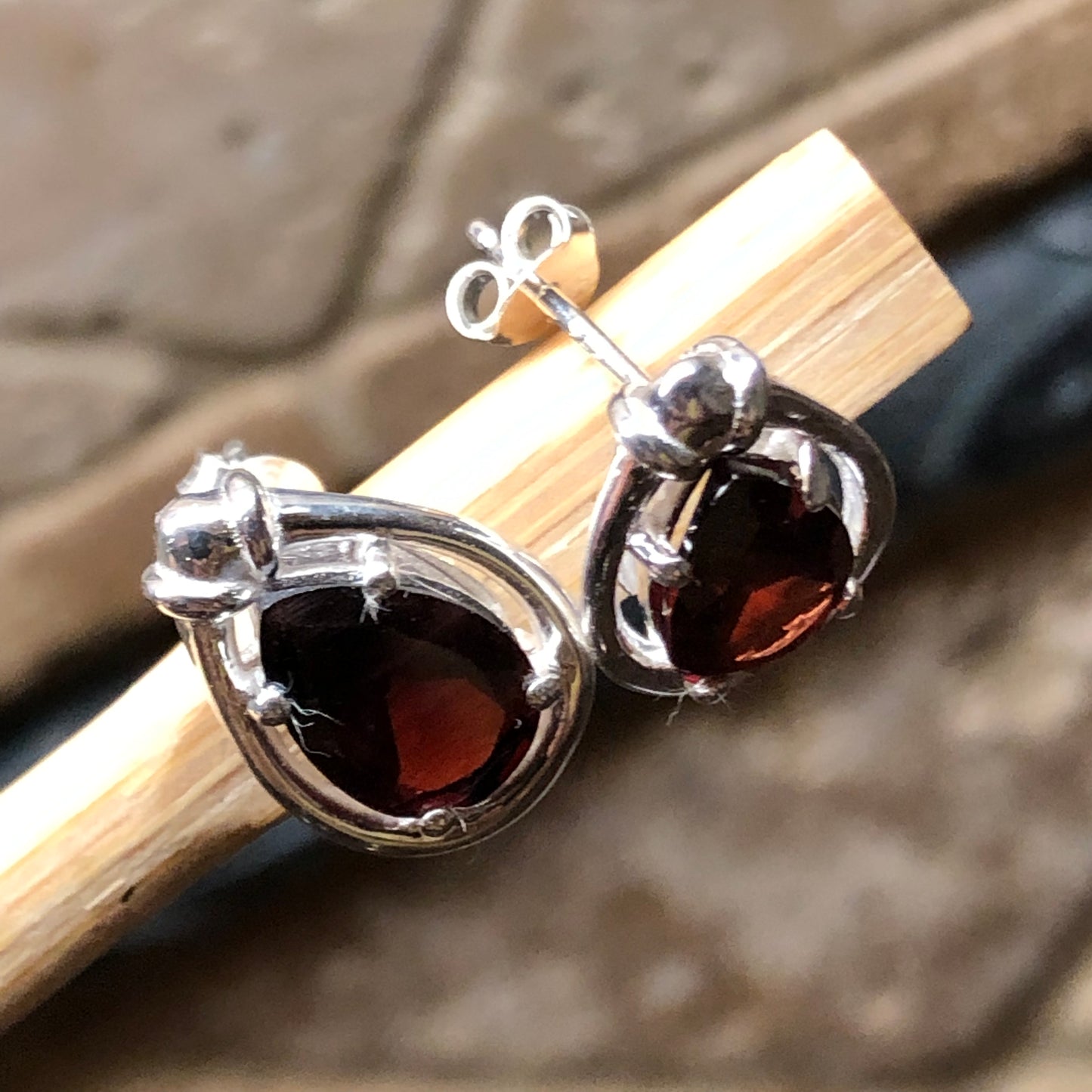 Natual 2ct Pyrope Garnet 925 Solid Sterling Silver Earrings 15mm - Natural Rocks by Kala