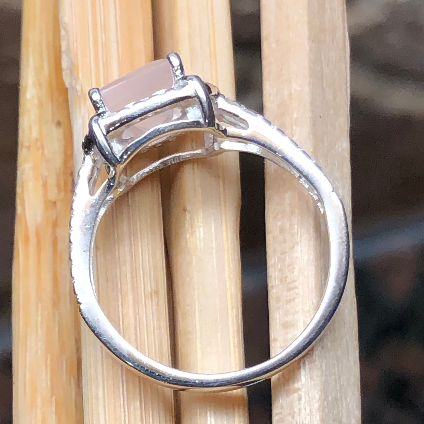 Natural 1.5ct Pink Rose Quartz 925 Sterling Silver Engagement Ring Size 6, 7, 8, 9 - Natural Rocks by Kala