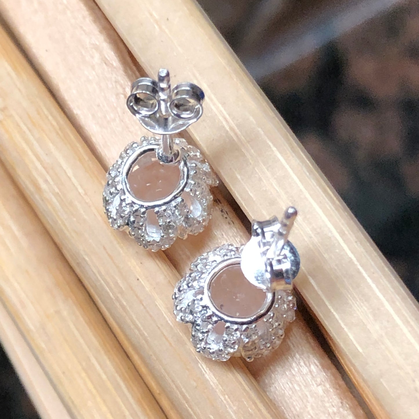 Natural 2ct Pink Rose Quartz 925 Solid Sterling Silver Earrings 7mm - Natural Rocks by Kala