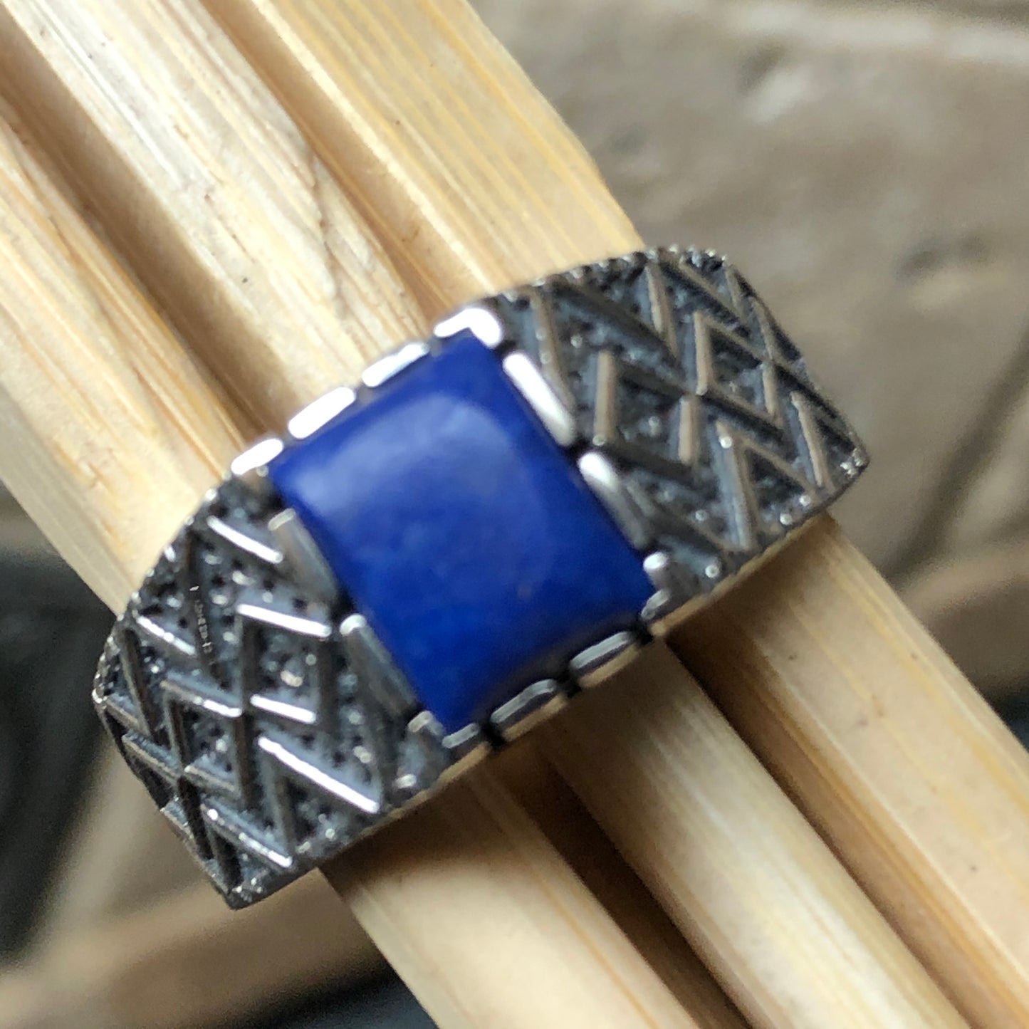 Natural Blue Lapis Lazuli 925 Solid Sterling Silver Men's Ring Size 8, 9, 10, 11, 12, 13 - Natural Rocks by Kala