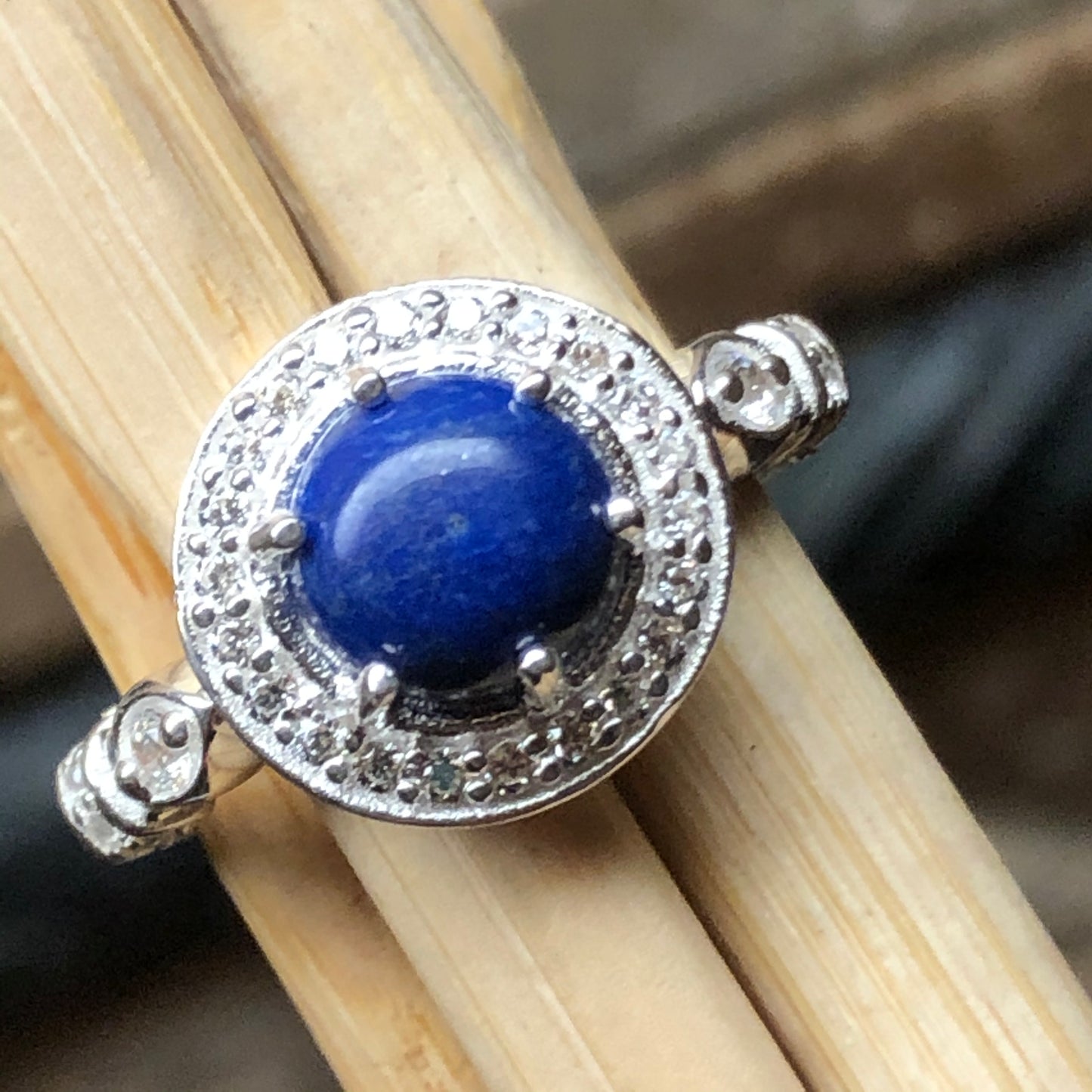 Natural Blue Lapis Lazuli 925 Solid Sterling Silver Engagement Ring Size 6, 7, 8, 9 - Natural Rocks by Kala