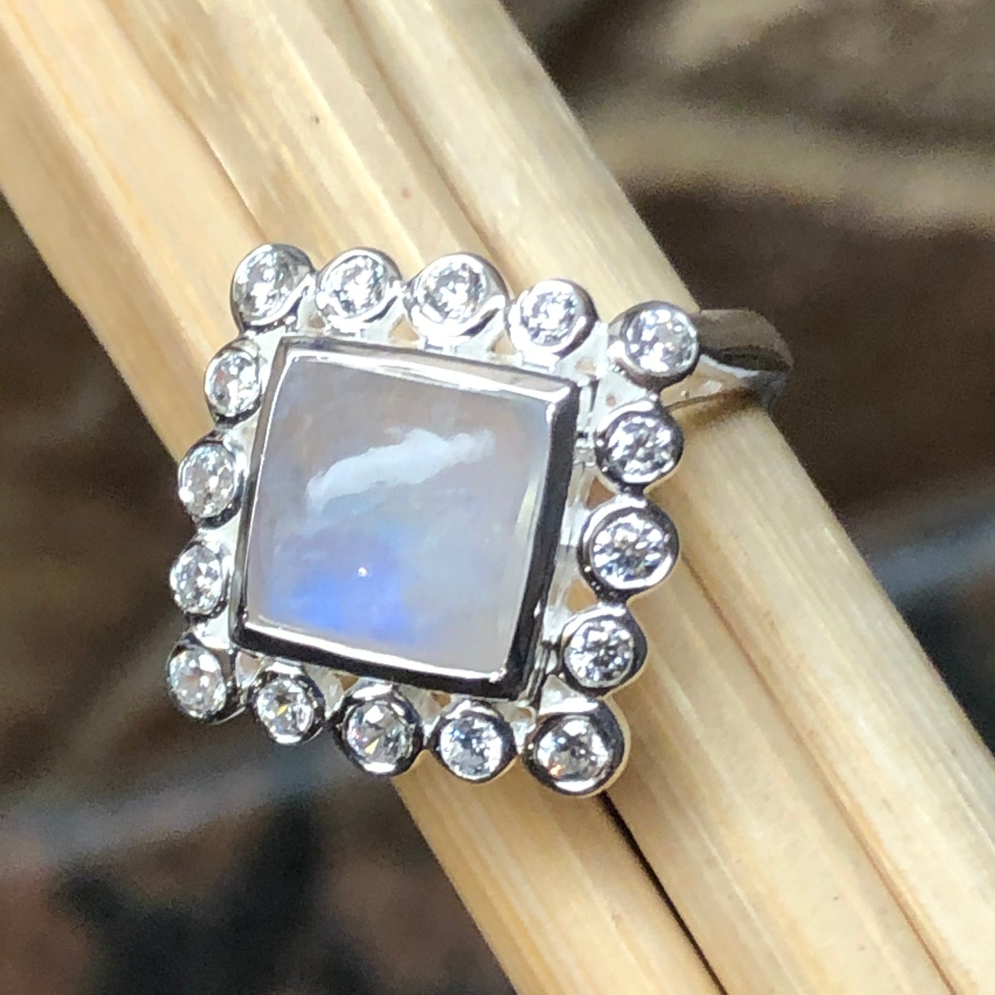 Natural Rainbow Moonstone 925 Solid Sterling Silver Engagement Ring Size 6, 7, 8, 9 - Natural Rocks by Kala