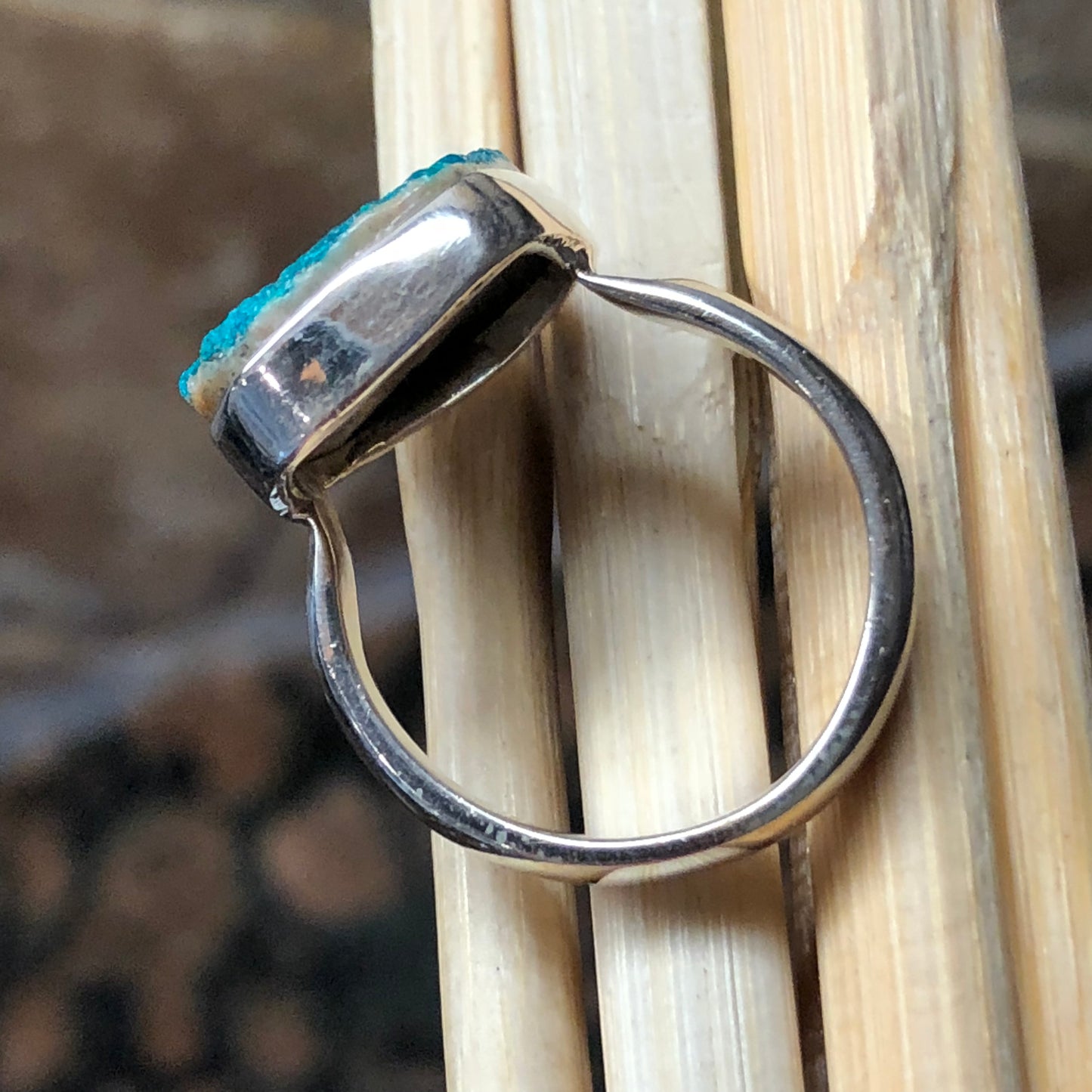 Natural Dioptase Druzy, Emerald Green Crystals 925 Sterling Silver Silver Ring Size 7 - Natural Rocks by Kala