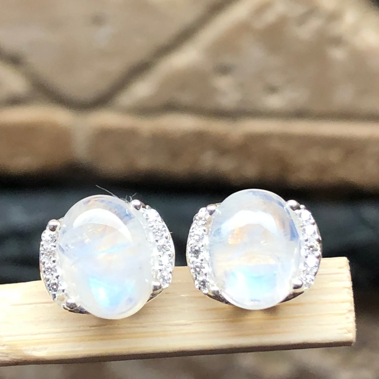 Natural Rainbow Moonstone 925 Solid Sterling Silver Earrings 10mm - Natural Rocks by Kala