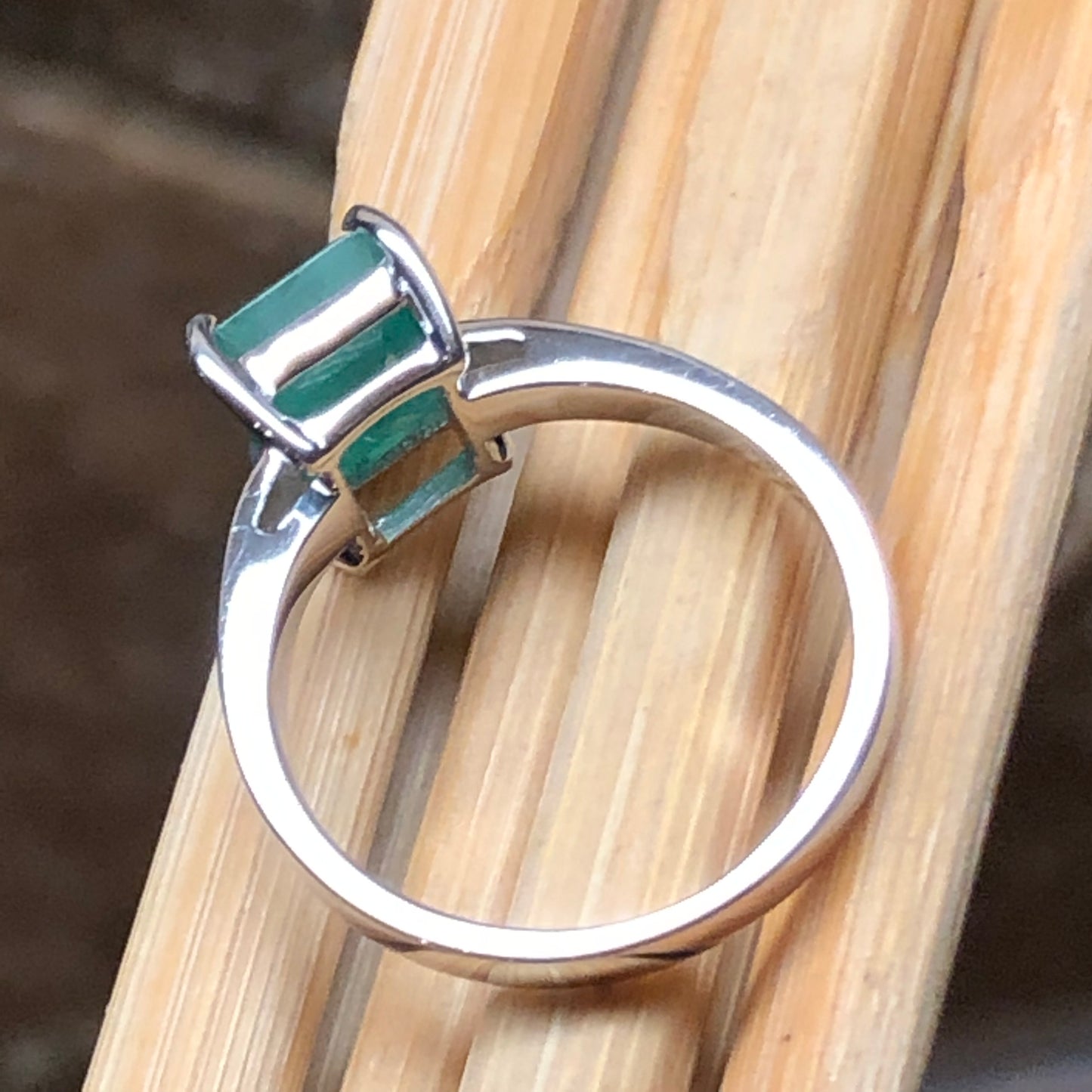 Natural Green Emerald 925 Solid Sterling Silver Unisex Engagement Ring Size 5, 6, 7, 8, 9 - Natural Rocks by Kala