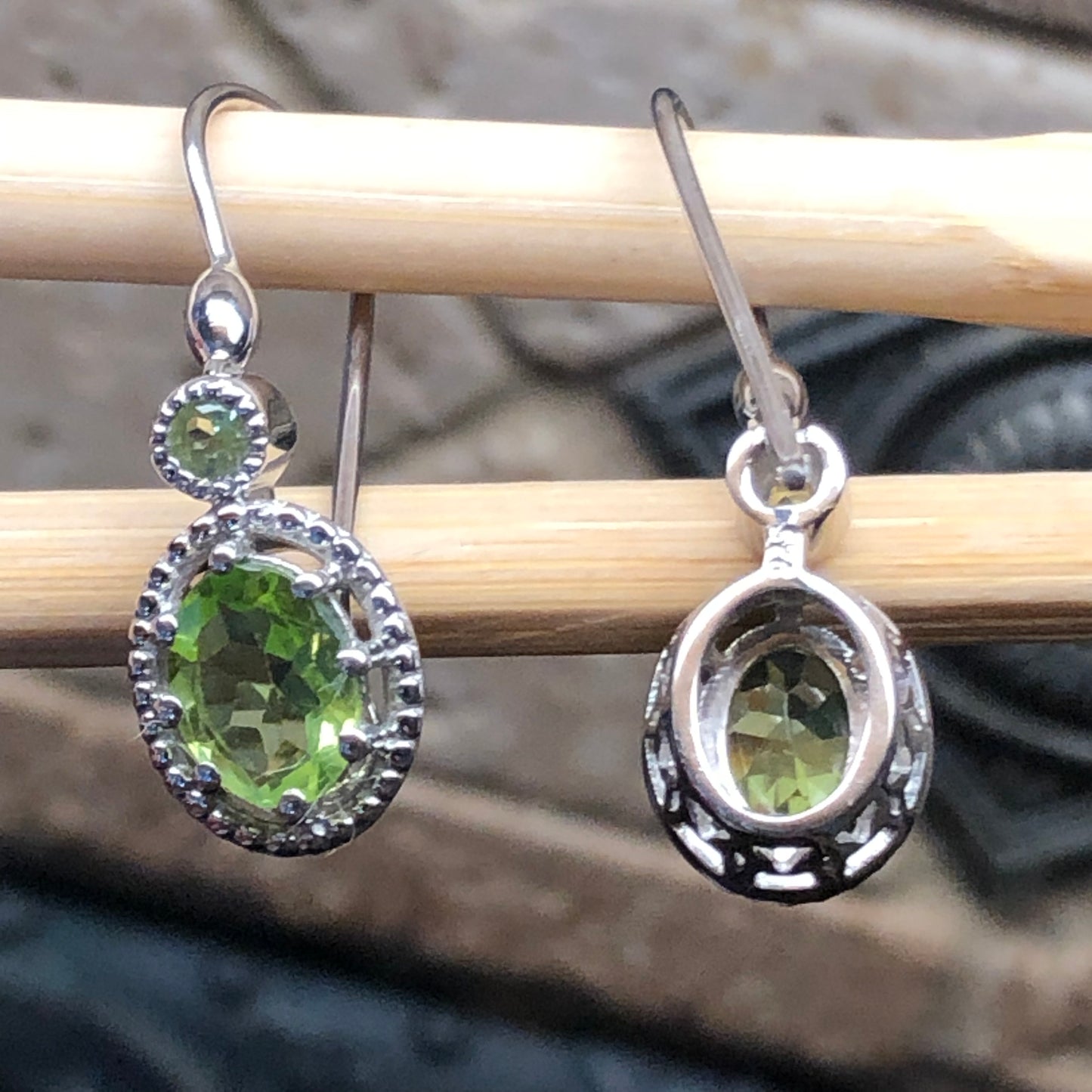 Natural 2ct Peridot 925 Solid Sterling Silver Earrings 30mm - Natural Rocks by Kala