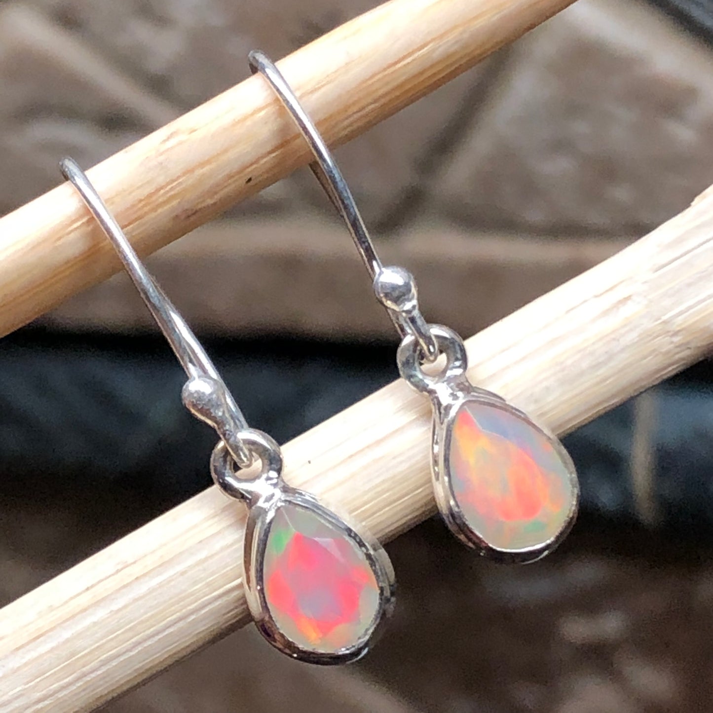 Natural Ethiopian Opal 925 Solid Sterling Silver Earrings 20mm - Natural Rocks by Kala