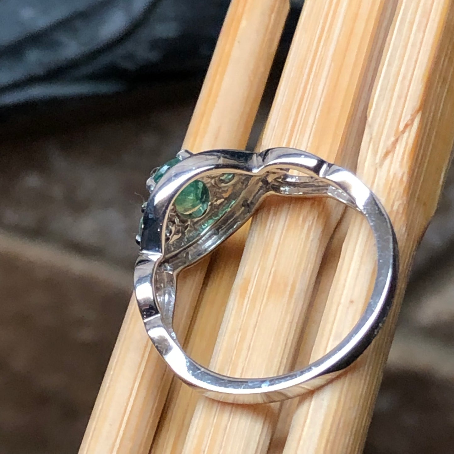 Natural Green Emerald, White Topaz 925 Solid Sterling silver Engagement Ring Size 6, 7, 8, 9 - Natural Rocks by Kala