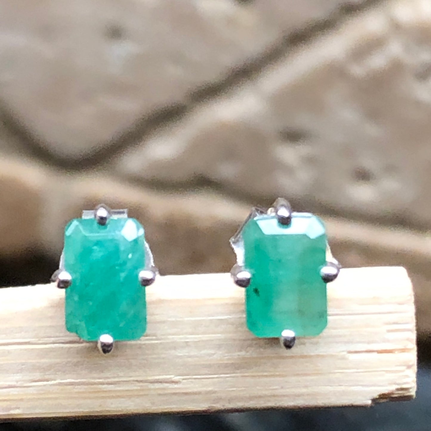 Natural Green Emerald 925 Solid Sterling Silver Earrings 7mm - Natural Rocks by Kala