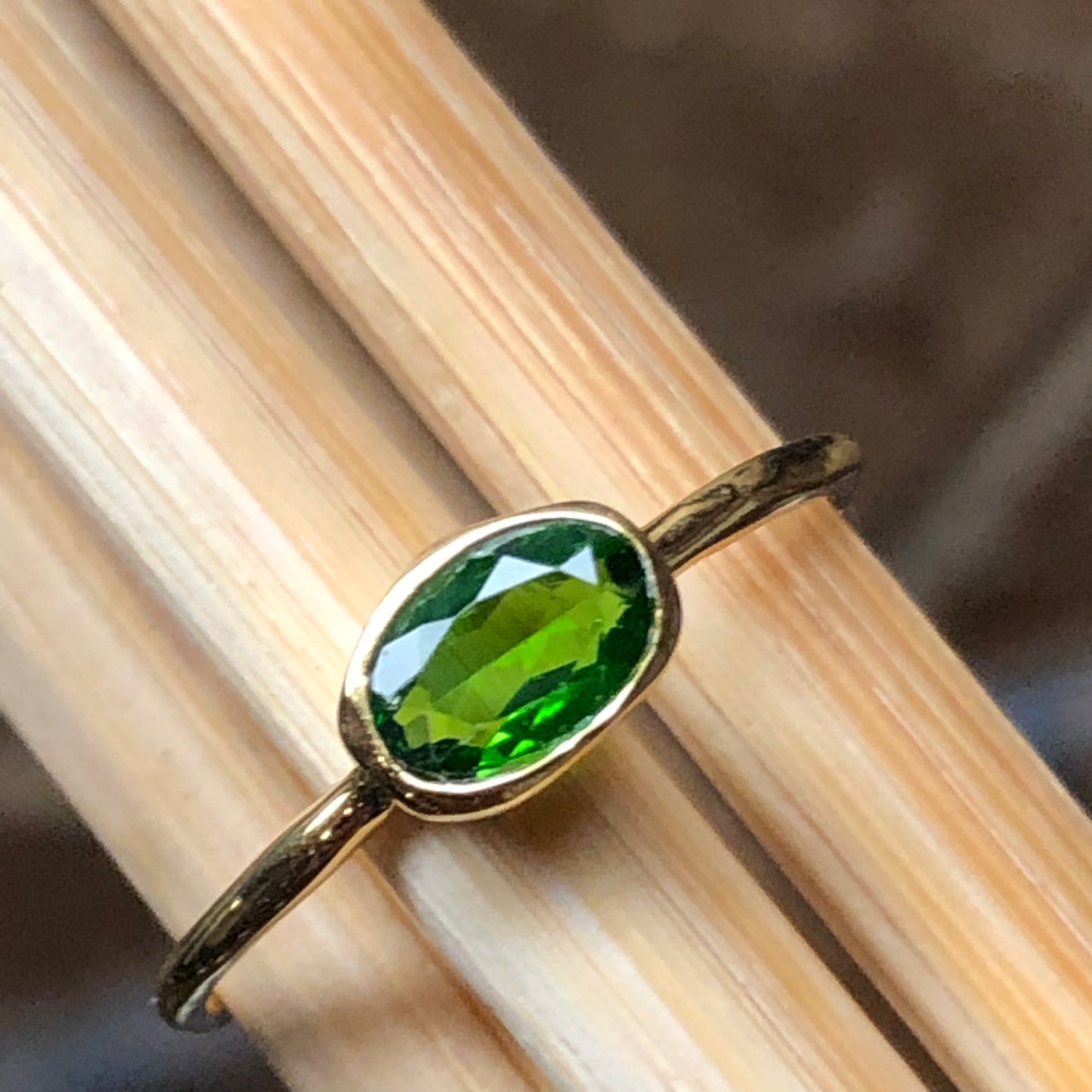 Natural Green Chrome Diopside 14k Gold Over Silver Engagement Ring Size 6, 7, 8, 9, 10 - Natural Rocks by Kala