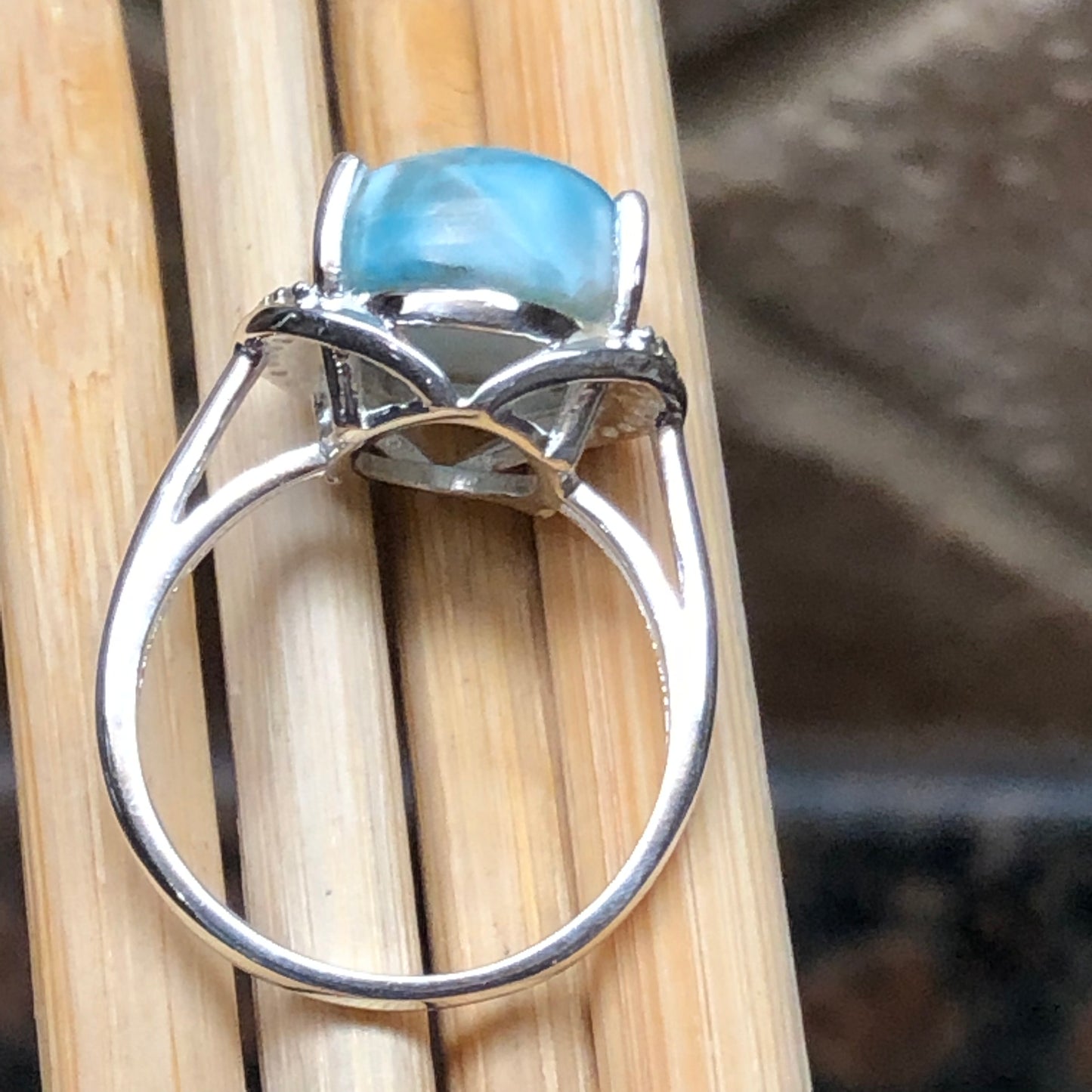 Natural Dominican Larimar 925 Solid Sterling Silver Engagement Ring Size 6, 7 - Natural Rocks by Kala