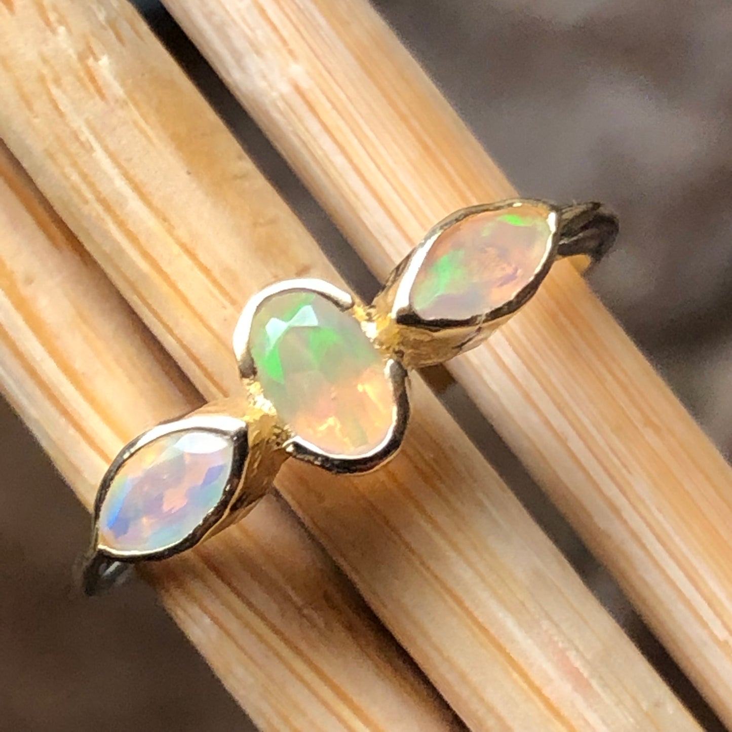 Natural Ethiopian Opal 14k Gold Over Sterling Silver Engagement Ring Size 6, 7, 8, 9 - Natural Rocks by Kala