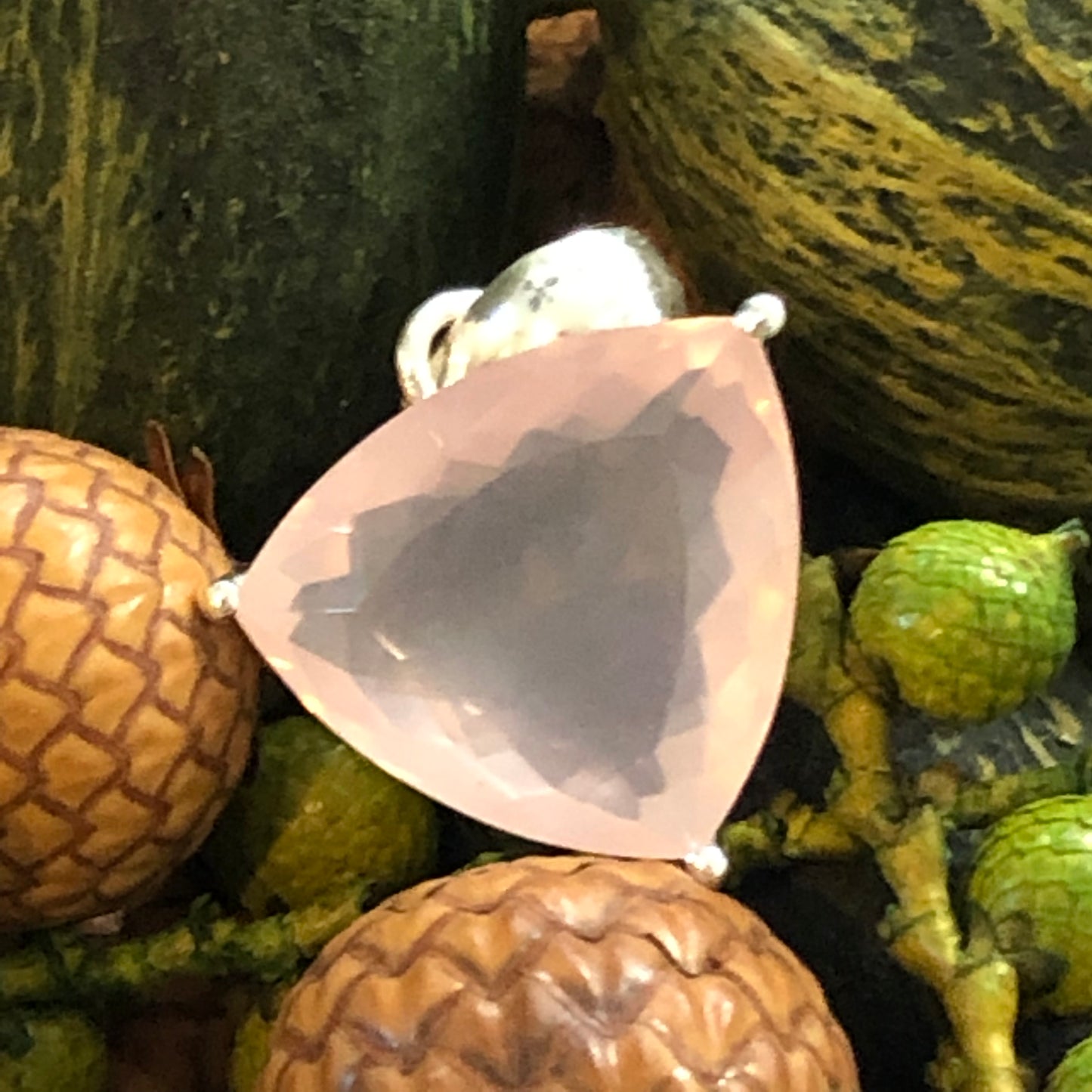 Natural 10ct Pink Rose Quartz 925 Solid Sterling Silver Pendant 25mm - Natural Rocks by Kala