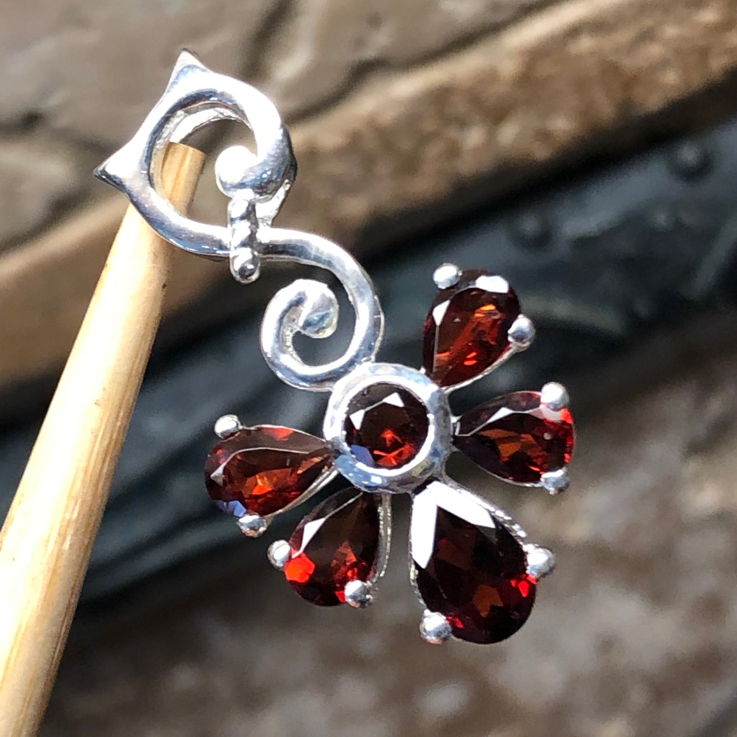 Natural 4ct Pyrope Garnet 925 Solid Sterling Silver Pendant 30mm - Natural Rocks by Kala