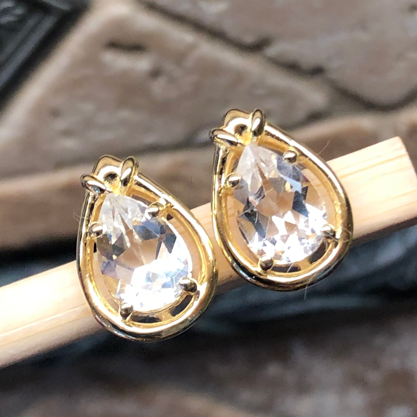 Genuine White Quartz 14k Gold Over Solid Sterling Silver earrings 15mm - Natural Rocks by Kala