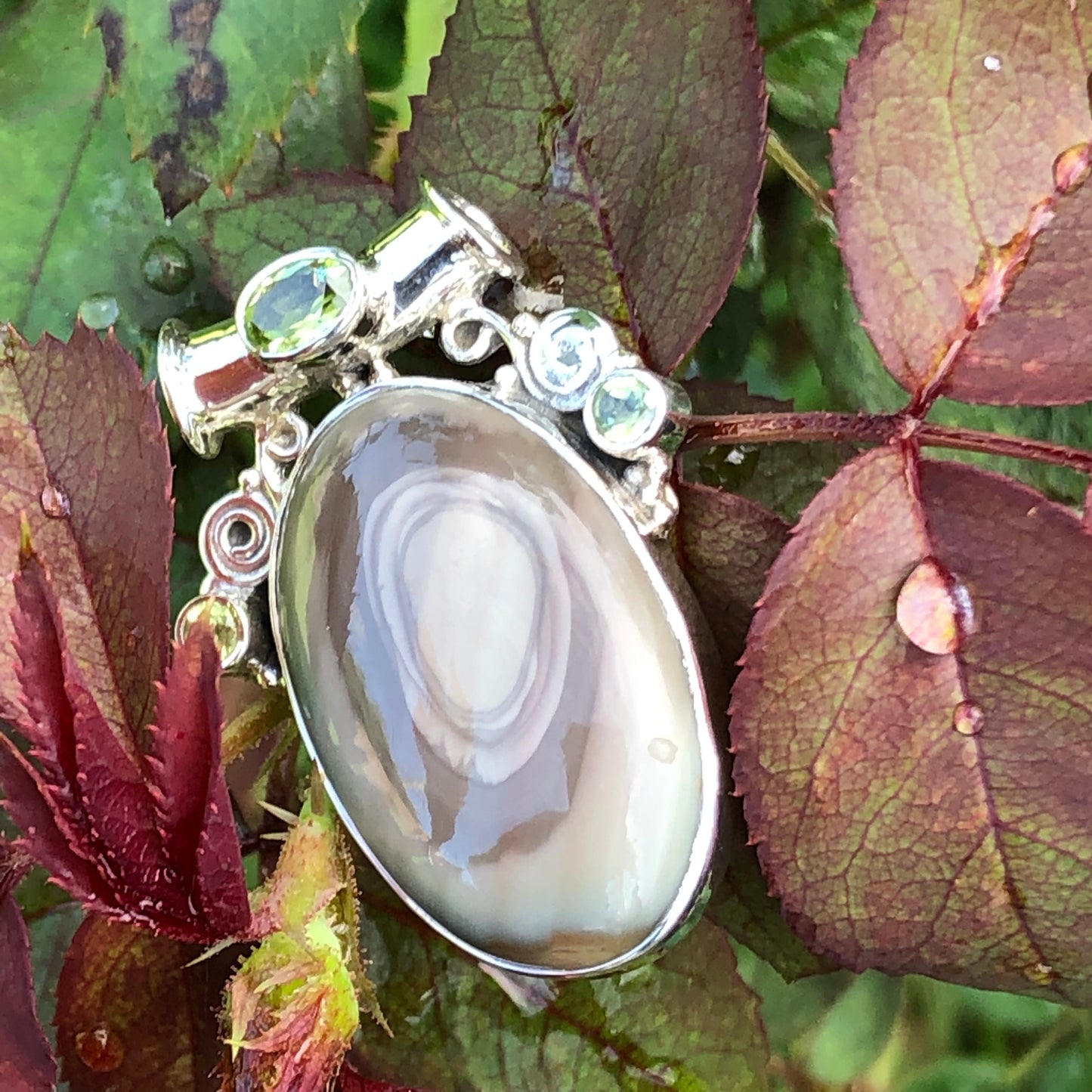 Natural Royal Imperial Jasper, Peridot 925 Solid Sterling Silver Pendant 30mm - Natural Rocks by Kala