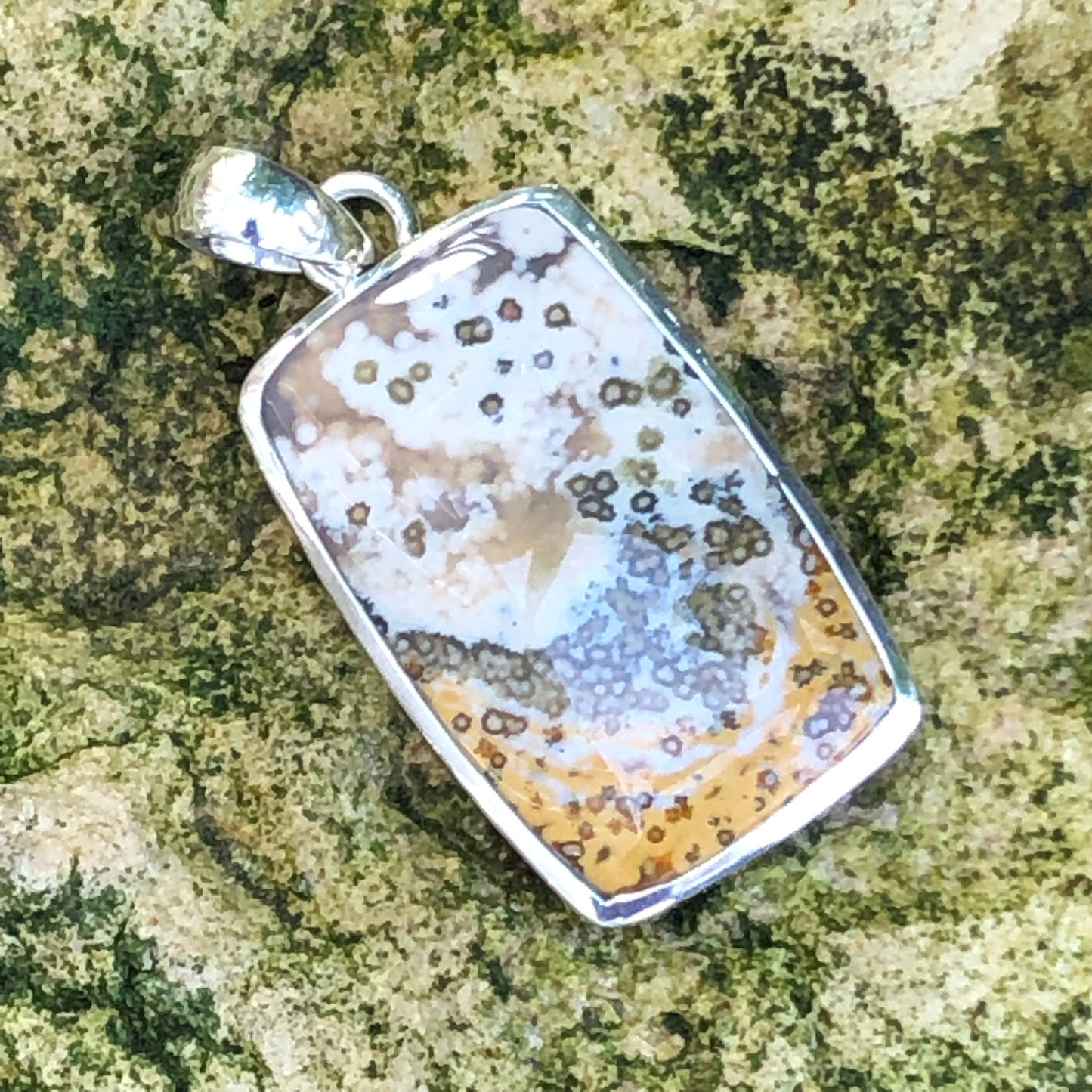 Natural Orbicular Jasper, Olive Purple Ocean Jasper 925 Solid Sterling Silver Pendant 40mm - Natural Rocks by Kala