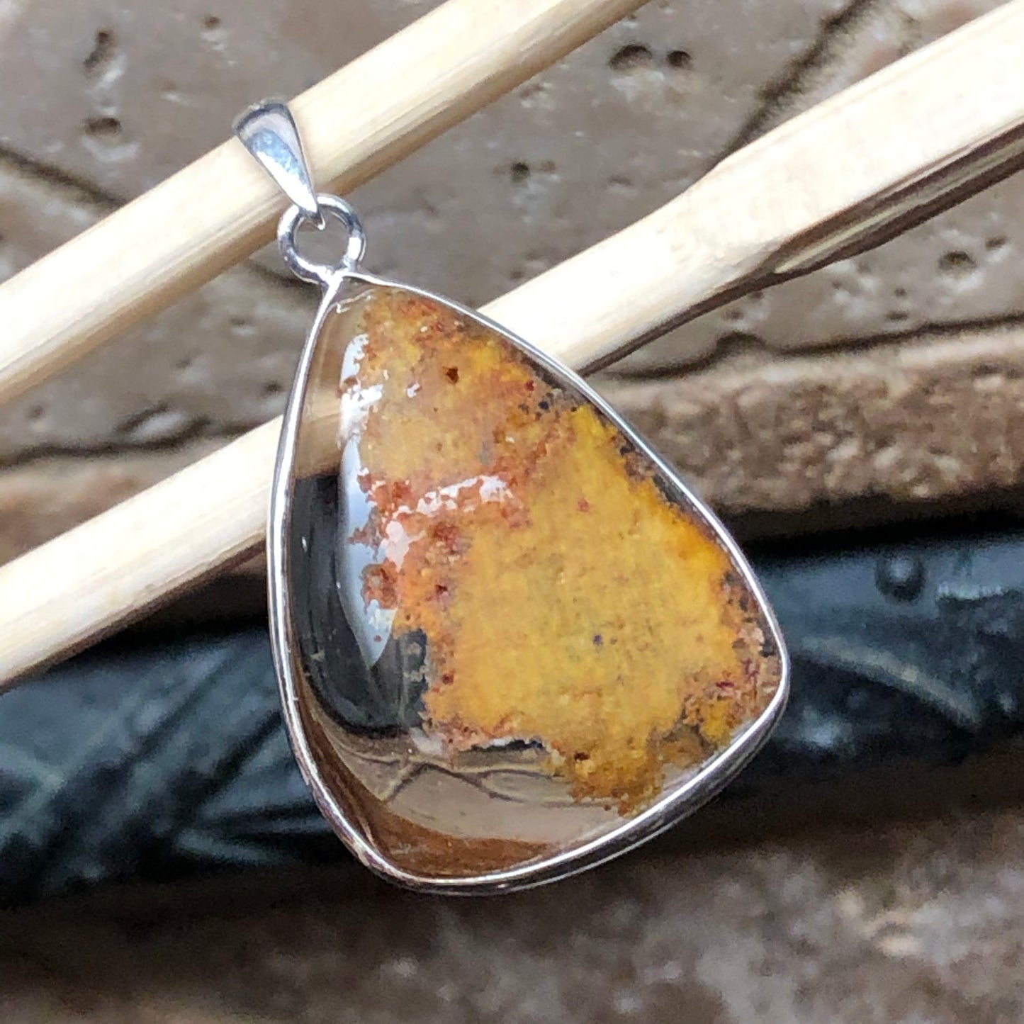 Nature Lodolite Quartz Sea Coral Healing 925 Sterling Silver Pendant 35mm - Natural Rocks by Kala