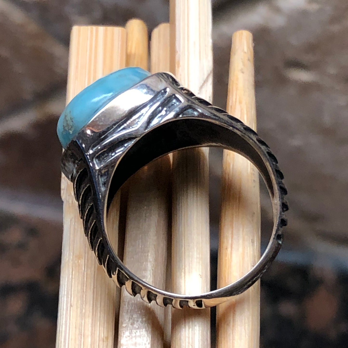 Natural Dominican Larimar 925 Solid Sterling Silver Men's Ring Size 8, 9, 10, 11, 12, 13 - Natural Rocks by Kala