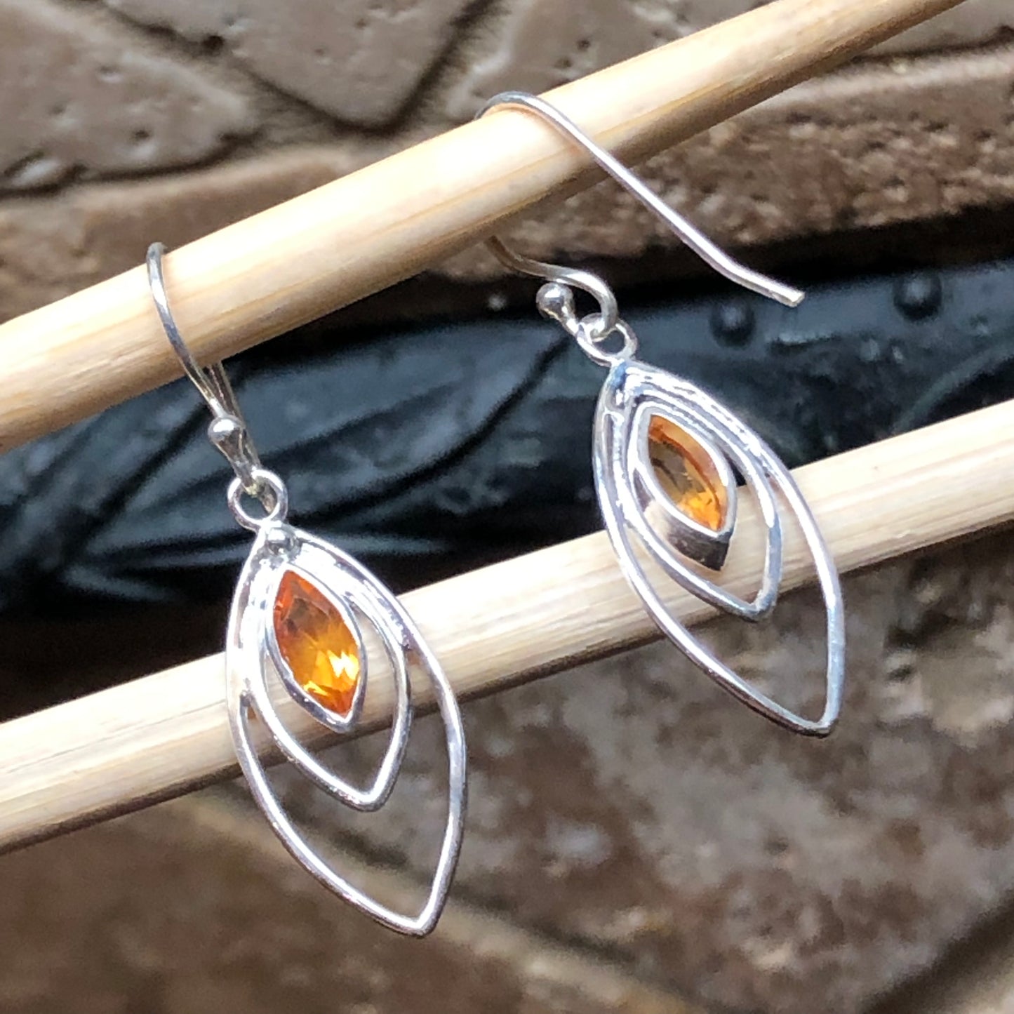Natural Golden Citrine 925 Solid Sterling Silver Earrings 35mm - Natural Rocks by Kala