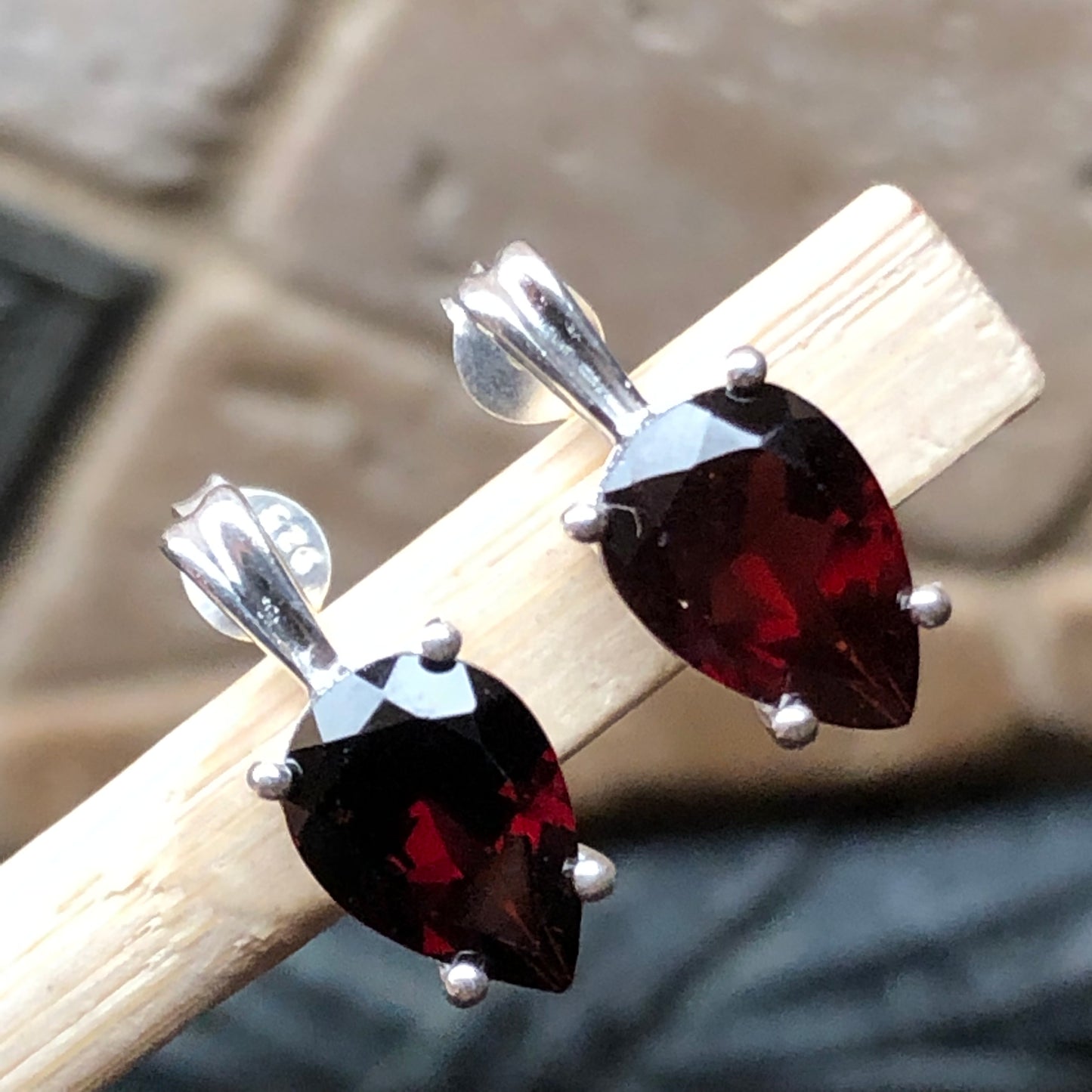 Natual 2ct Pyrope Garnet 925 Solid Sterling Silver Earrings 15mm - Natural Rocks by Kala