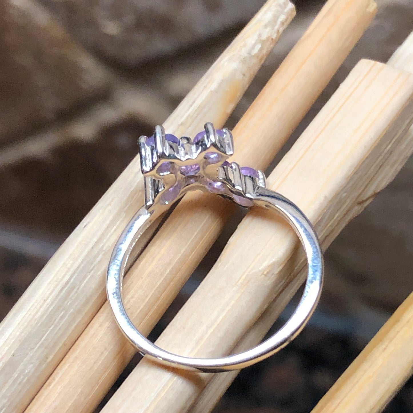 Natural Purple Amethyst 925 Solid Sterling Silver Cross Ring Size 6, 7, 8, 9 - Natural Rocks by Kala