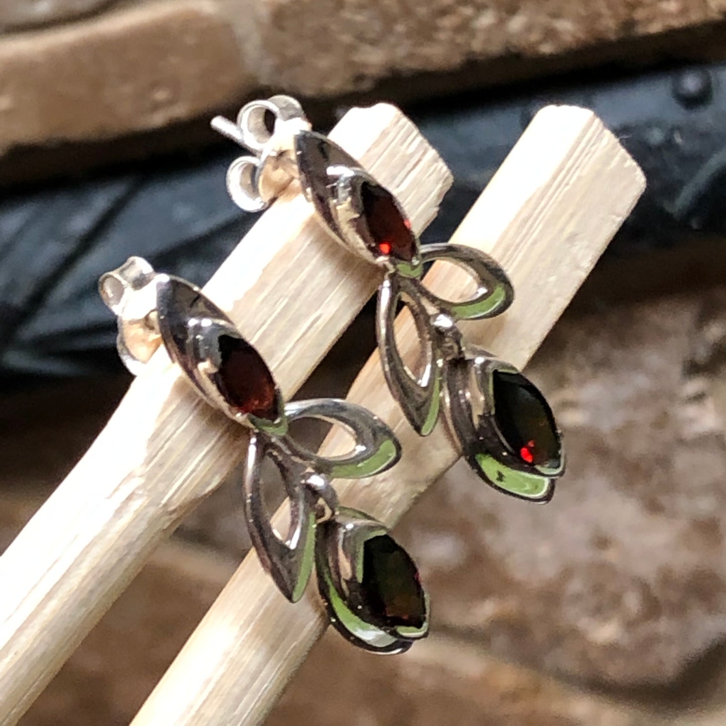 Natural 4ct Pyrope Garnet 925 Solid Sterling Silver Earrings 30mm - Natural Rocks by Kala