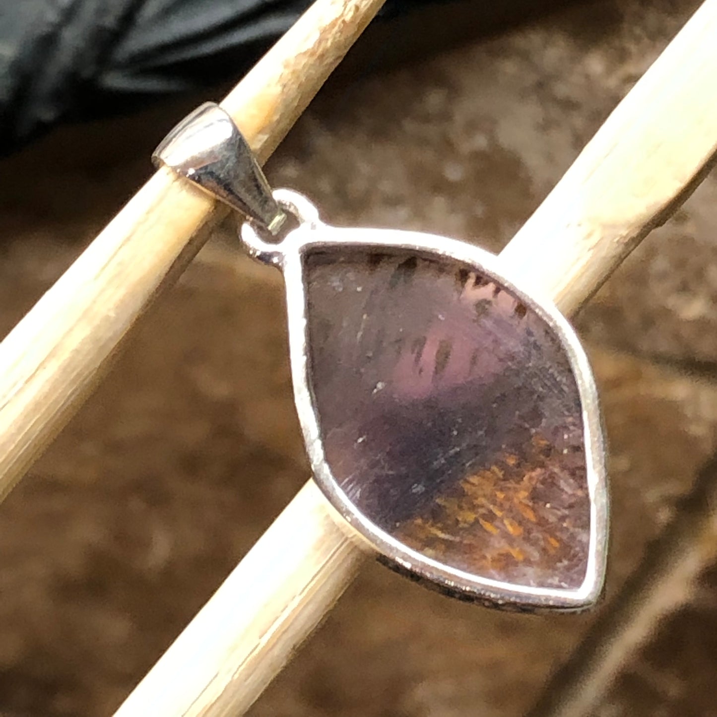 Natural Cacoxenite 925 Solid Sterling Silver Healing Stone Super/7 Pendant 27mm - Natural Rocks by Kala