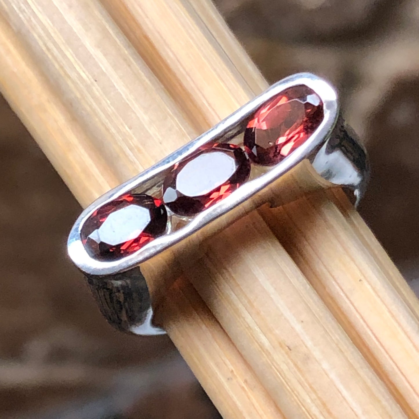 Natural 2ct Pyrope Garnet 925 Solid Sterling Silver Stackable Ring Size 6, 7, 8, 9 - Natural Rocks by Kala