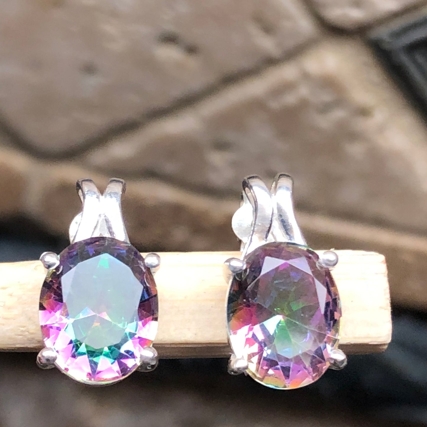 Gorgeous 2ct Mystic Topaz 925 Solid Sterling Silver Earrings 15mm - Natural Rocks by Kala