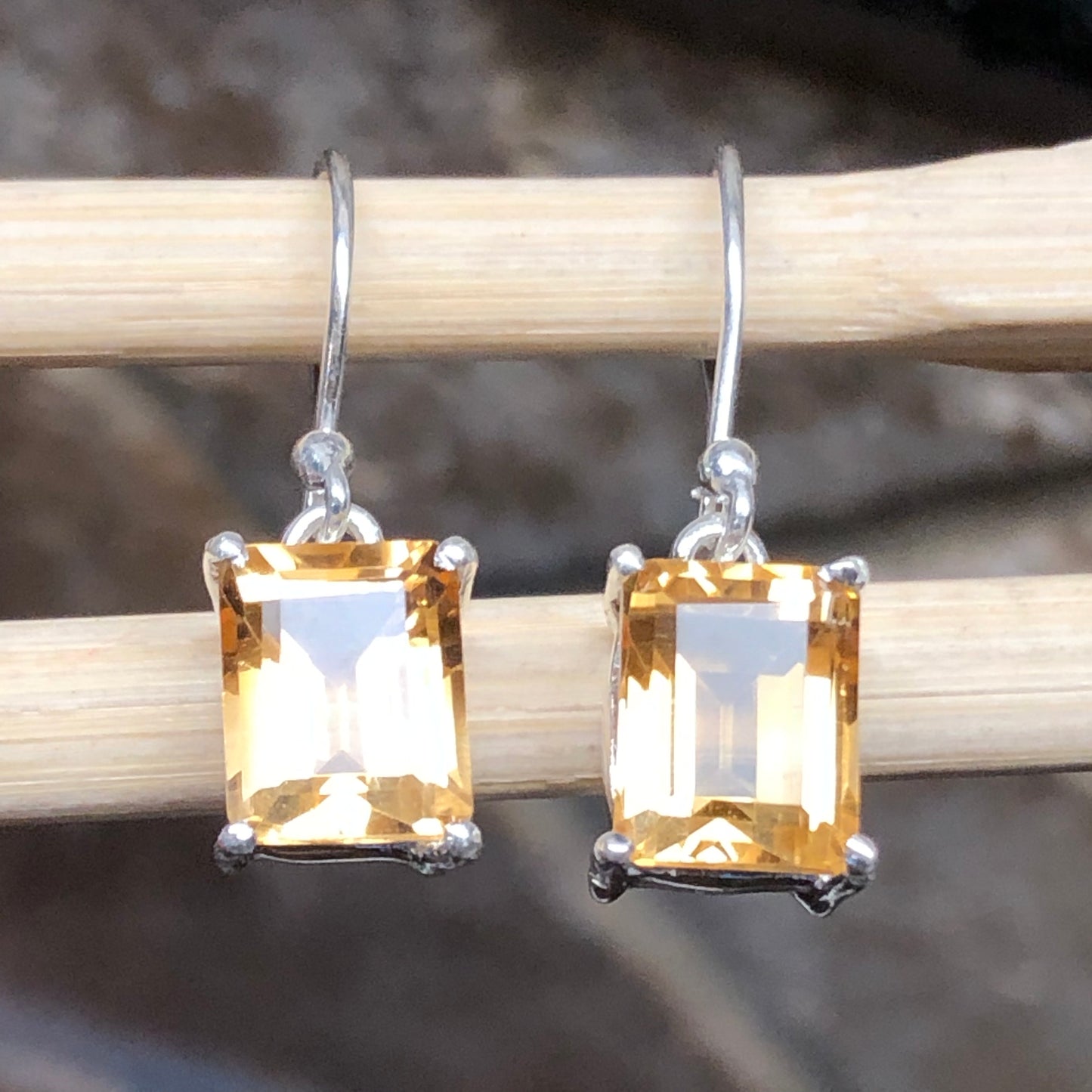 Natural 2.5ct Golden Citrine 925 Solid Sterling Silver Earrings 25mm - Natural Rocks by Kala