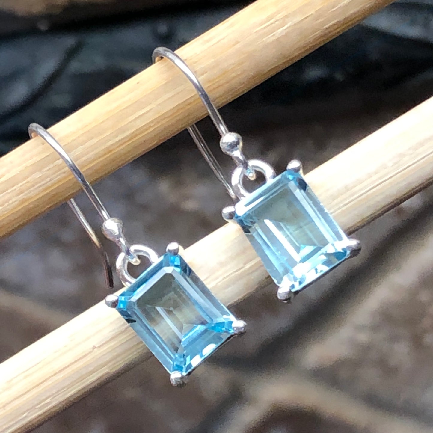 Genuine 2ct Blue Topaz 925 Solid Sterling Silver Earrings 20mm - Natural Rocks by Kala