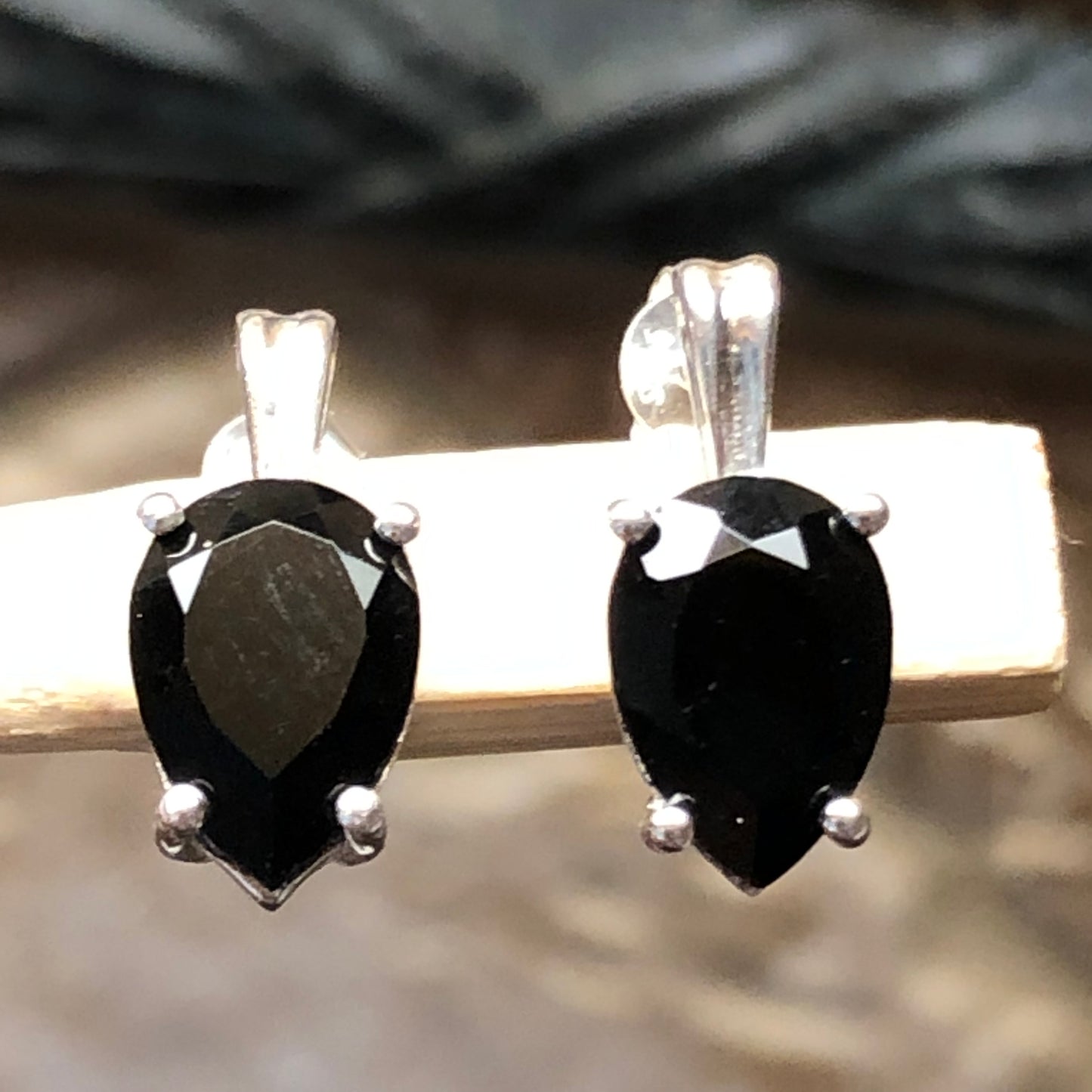 Genuine Black Onyx 925 Solid Sterling Silver Earrings 15mm - Natural Rocks by Kala