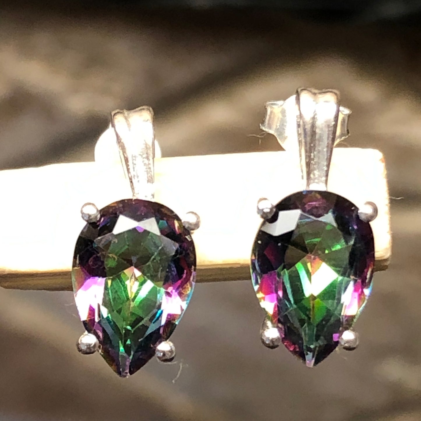 Gorgeous 2ct Mystic Topaz 925 Solid Sterling Silver Earrings 15mm - Natural Rocks by Kala