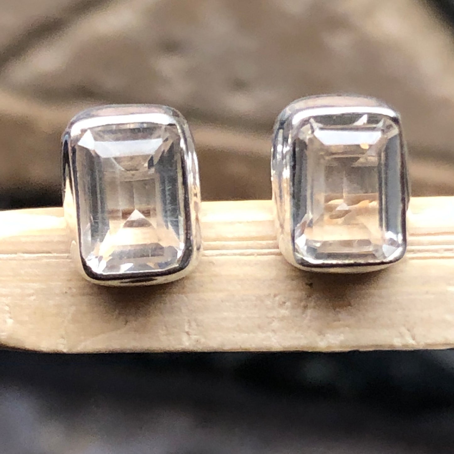 Genuine White Quartz 925 Solid Sterling Silver earrings 7mm - Natural Rocks by Kala