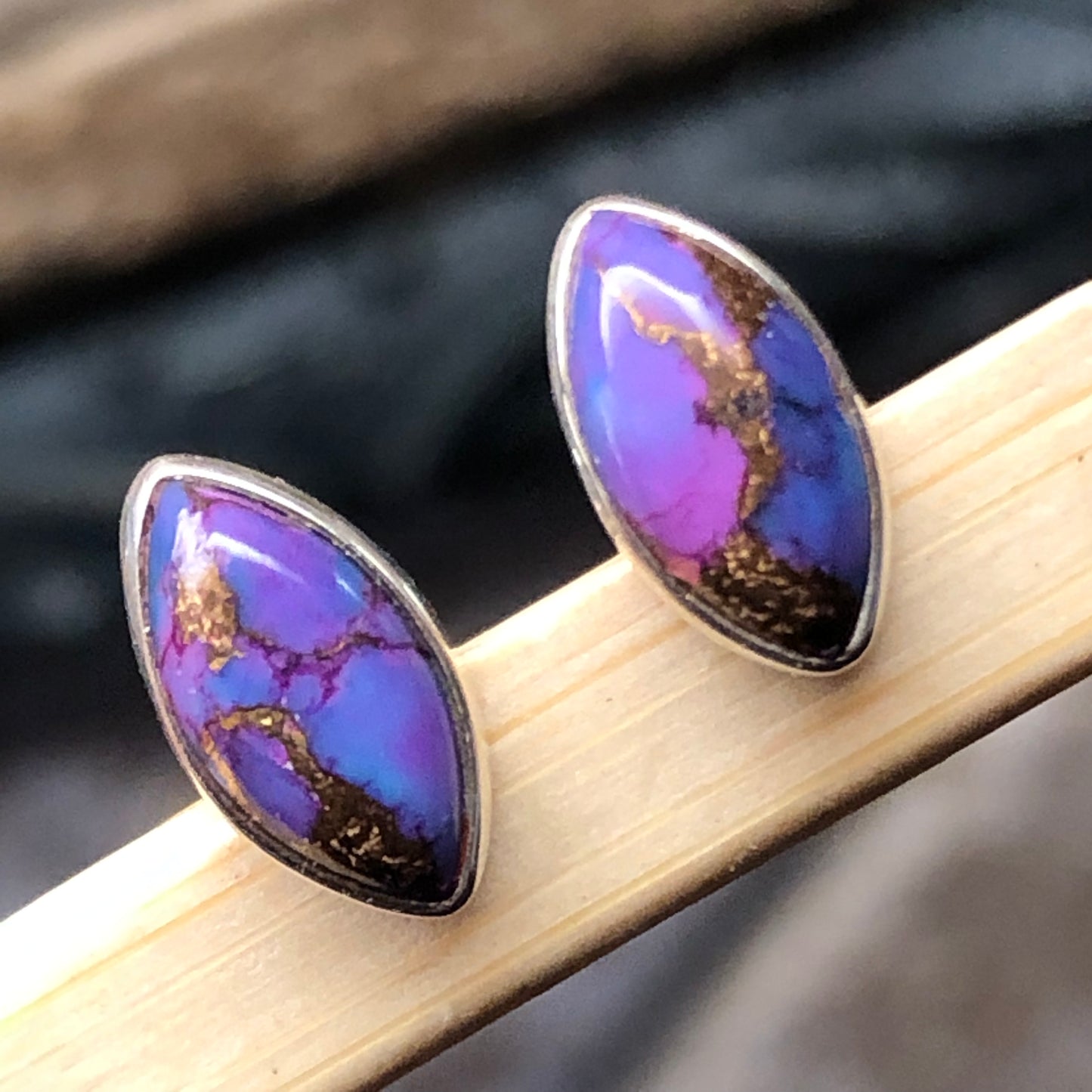 Gorgeous Purple Mohave Turquoise 925 Solid Sterling Silver Earrings 10mm - Natural Rocks by Kala