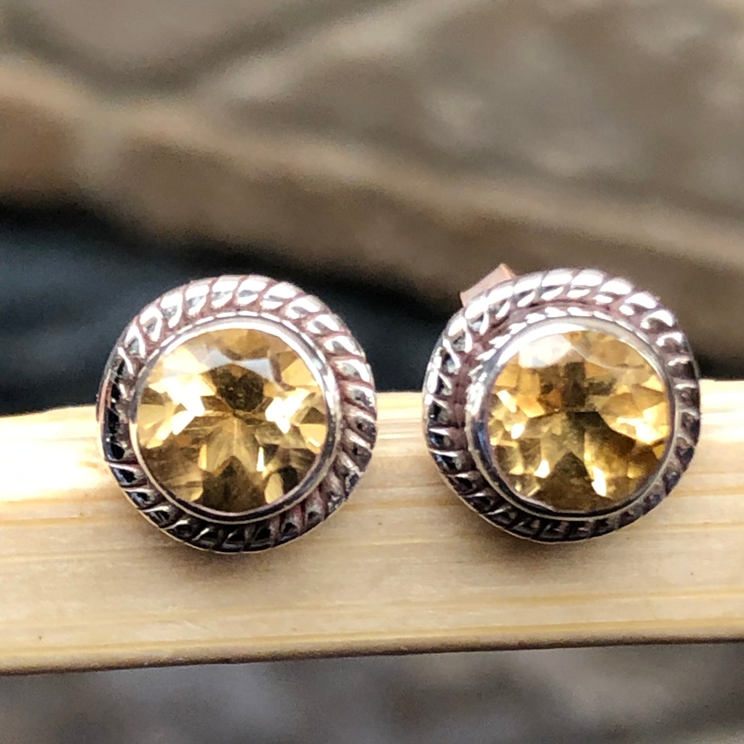 Genuine 1.5ct Golden Citrine 925 Solid Sterling Silver Stud Earrings 7mm - Natural Rocks by Kala