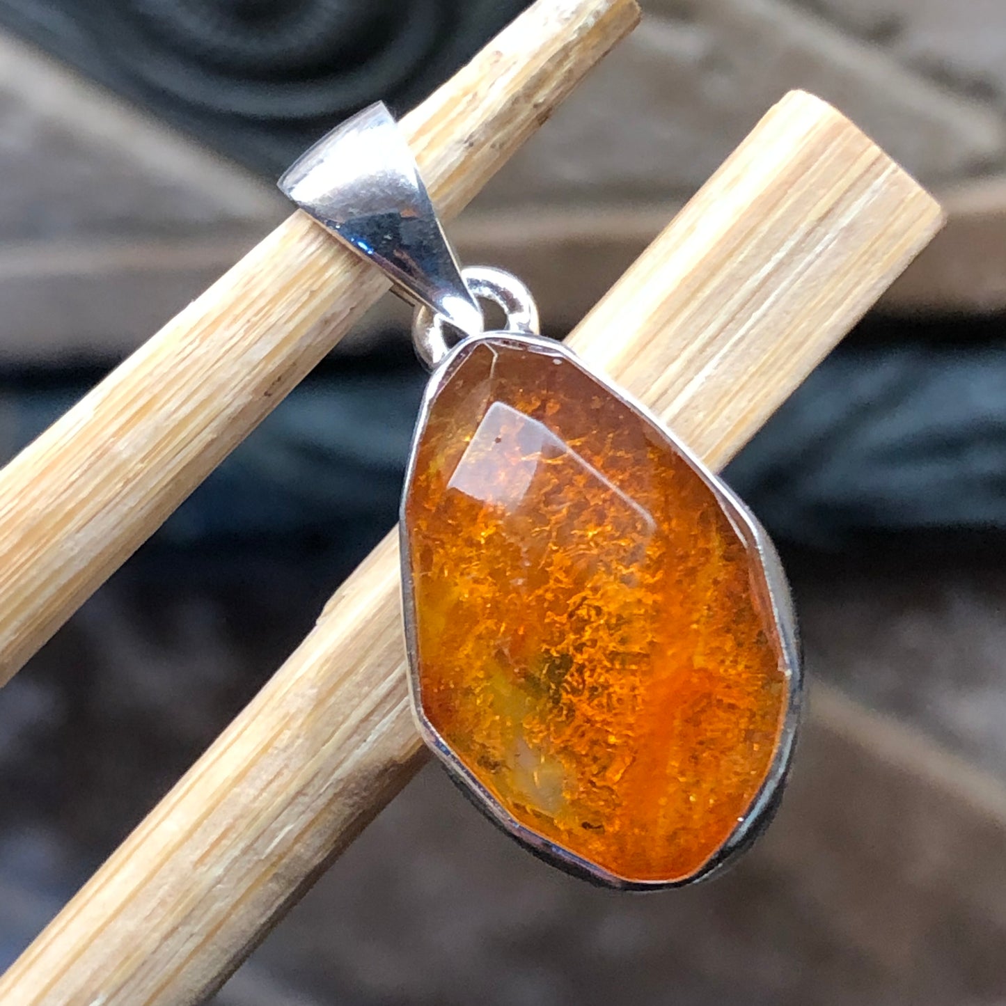 Genuine Baltic Amber 925 Solid Sterling Silver Pendant 27mm - Natural Rocks by Kala