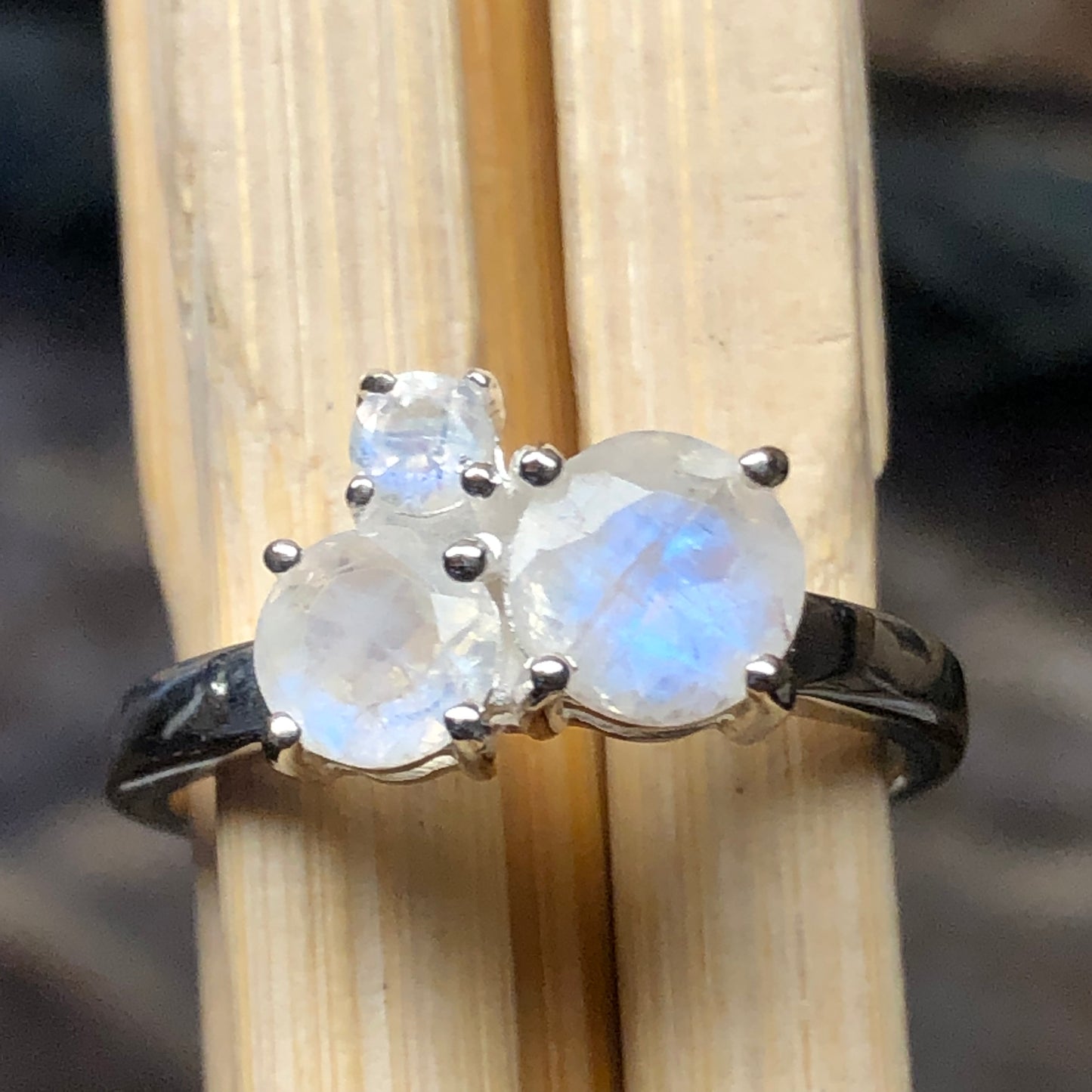 Genuine Rainbow Moonstone 925 Solid Sterling Silver Ring Size 5, 6, 7, 8, 9 - Natural Rocks by Kala