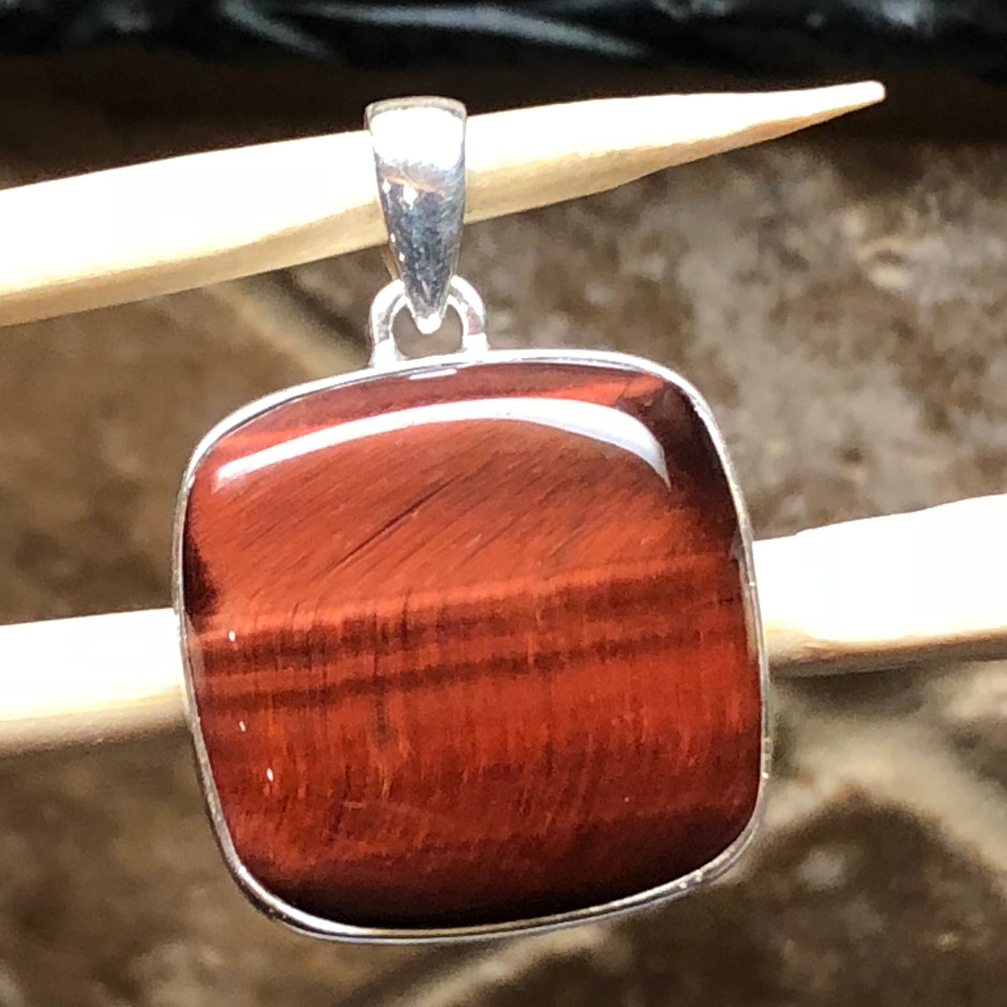 Natural Red Tiger's Eye 925 Sterling Silver Pendant 35mm - Natural Rocks by Kala