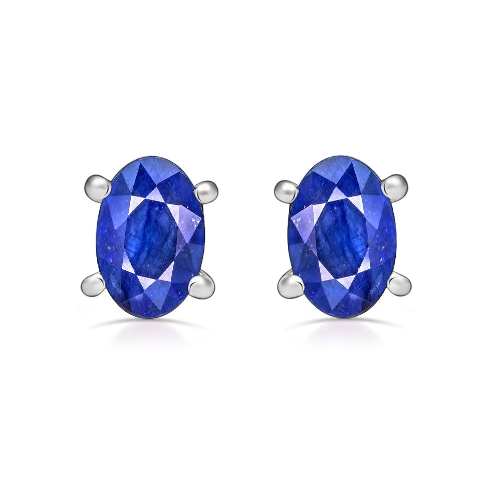 Genuine Blue Sapphire 925 Solid Sterling Silver Earrings 7mm - Natural Rocks by Kala