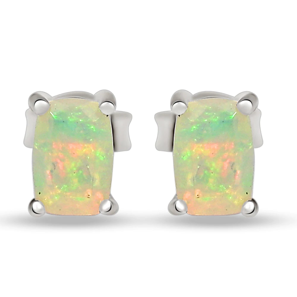 Natural Ethiopian Opal 925 Solid Sterling Silver Earrings 7mm - Natural Rocks by Kala