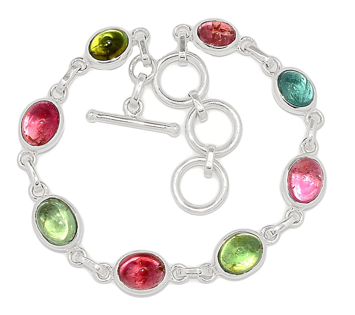 Natural Pink, Green Tourmaline 925 Solid Sterling Silver Bracelets 7" - Natural Rocks by Kala