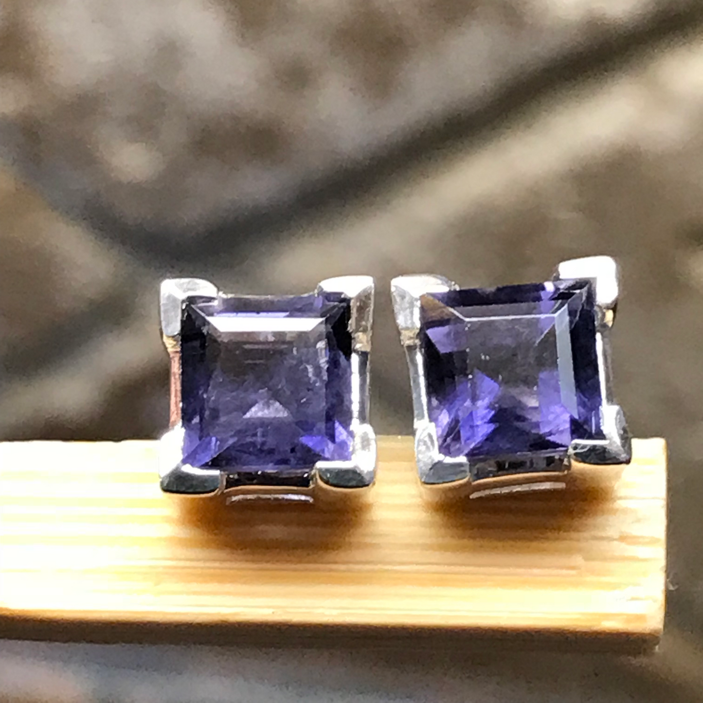 Natural 2.5ct Iolite 925 Solid Sterling Silver Stud Earrings 6mm - Natural Rocks by Kala