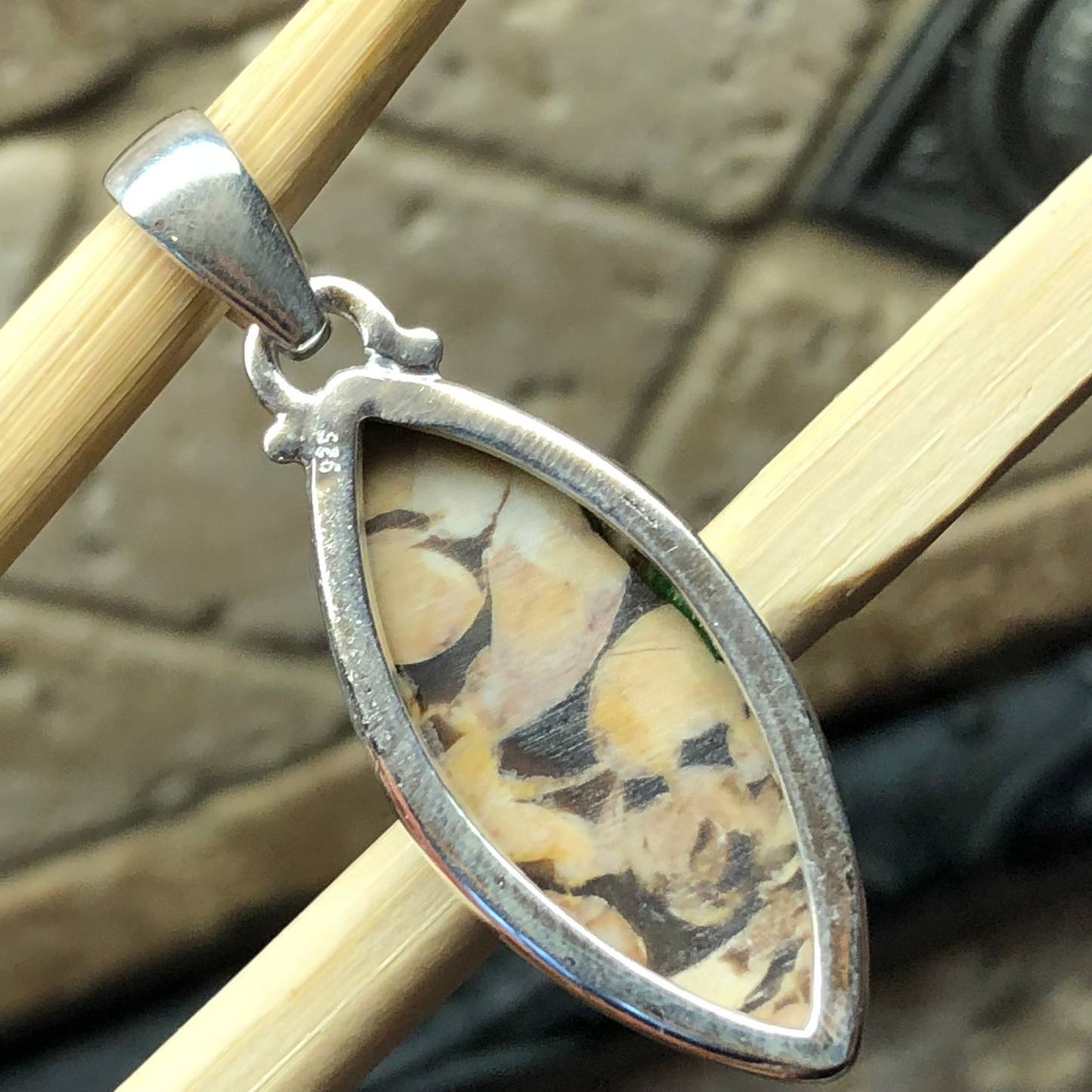 Genuine Peanut Wood Jasper 925 Solid Sterling Silver Pendant 40mm - Natural Rocks by Kala