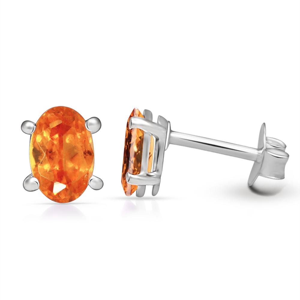 Natural Mandarin Orange Garnet 925 Solid Sterling Silver Earrings 7mm - Natural Rocks by Kala