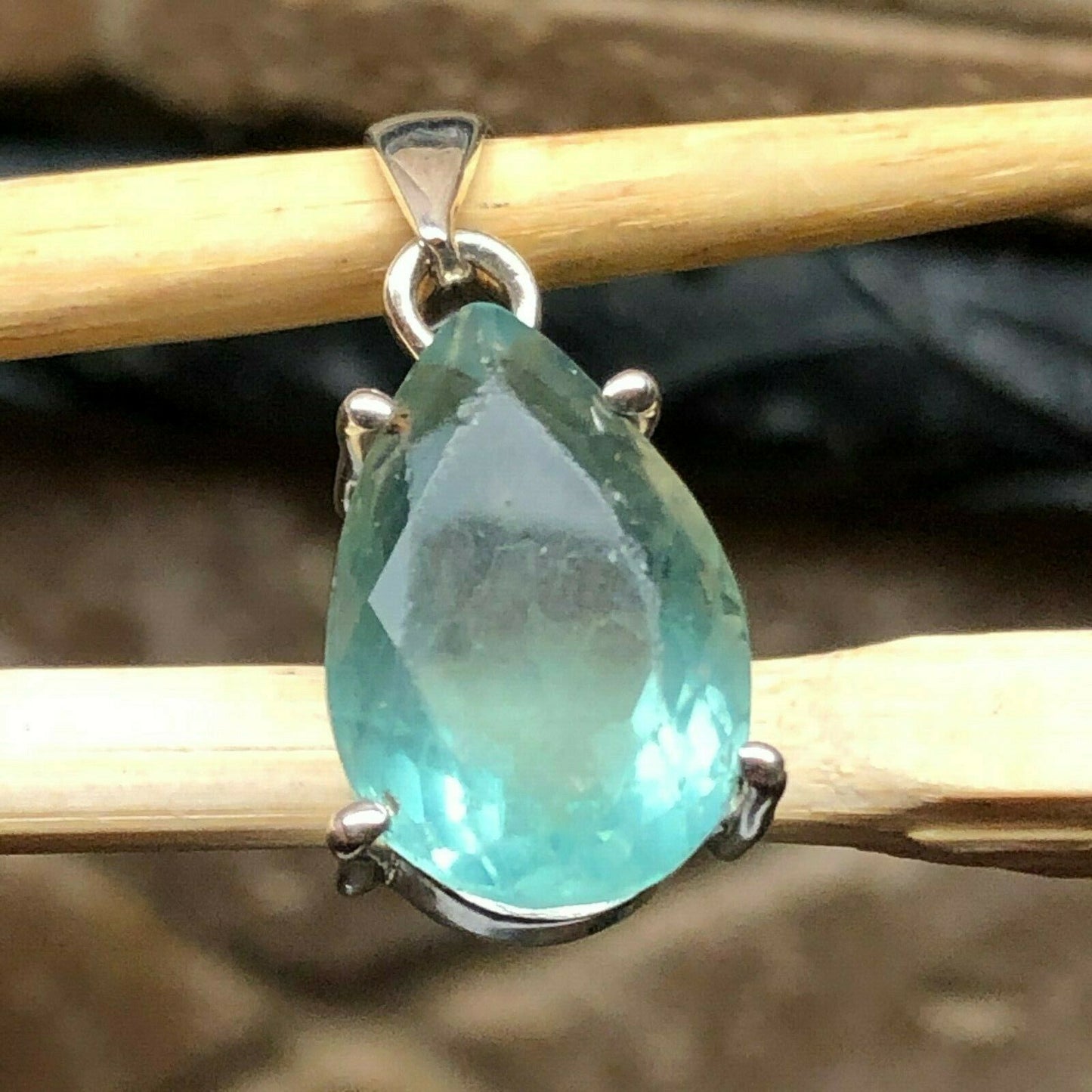 Natural 12ct Green Fluorite 925 Solid Sterling Silver Pendant 30mm - Natural Rocks by Kala